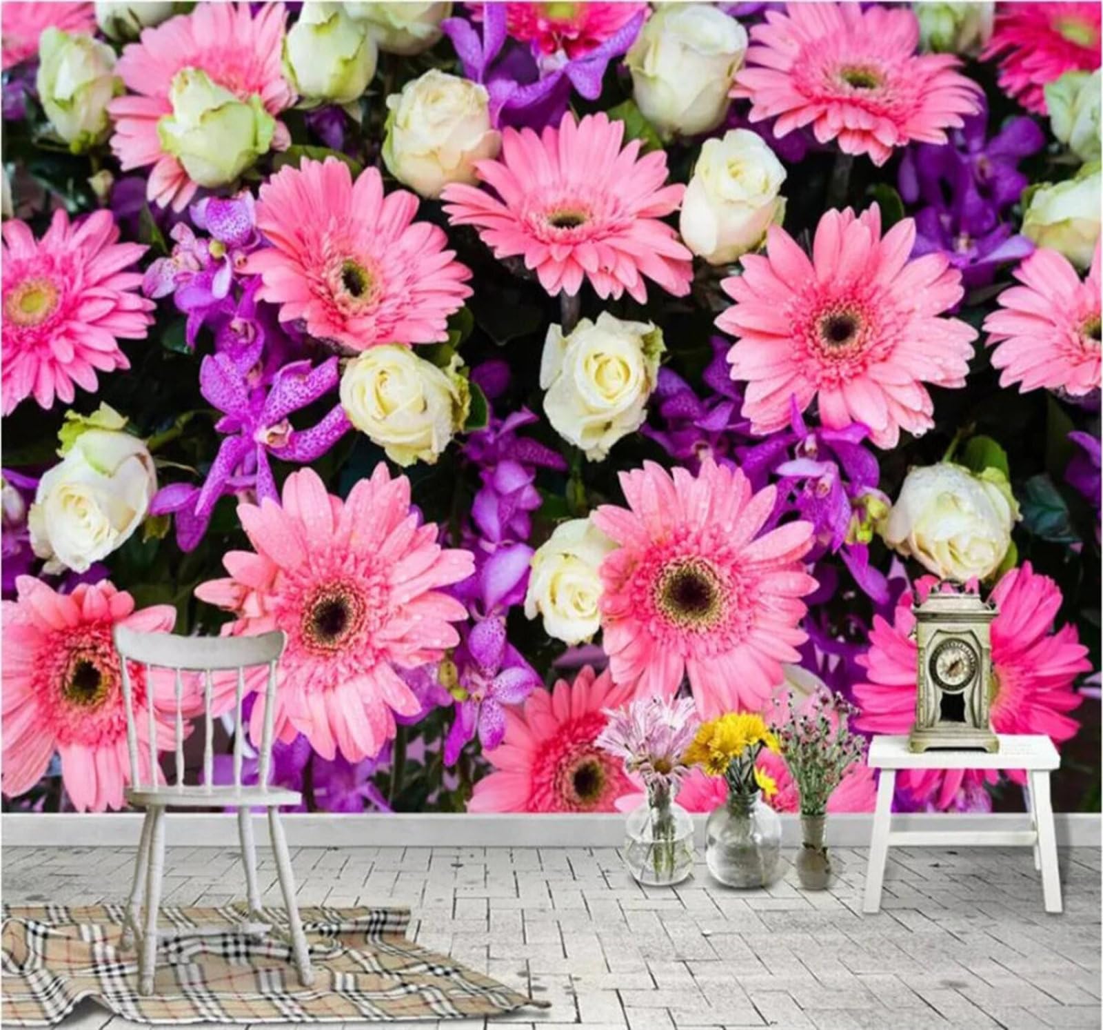 Romantic Beautiful Minimalist Colourful Flowers 3D Wallpaper Easy Install Feature Office Living Room Sofa Bedroom TV Background Wall Decoration-250cm×170cm