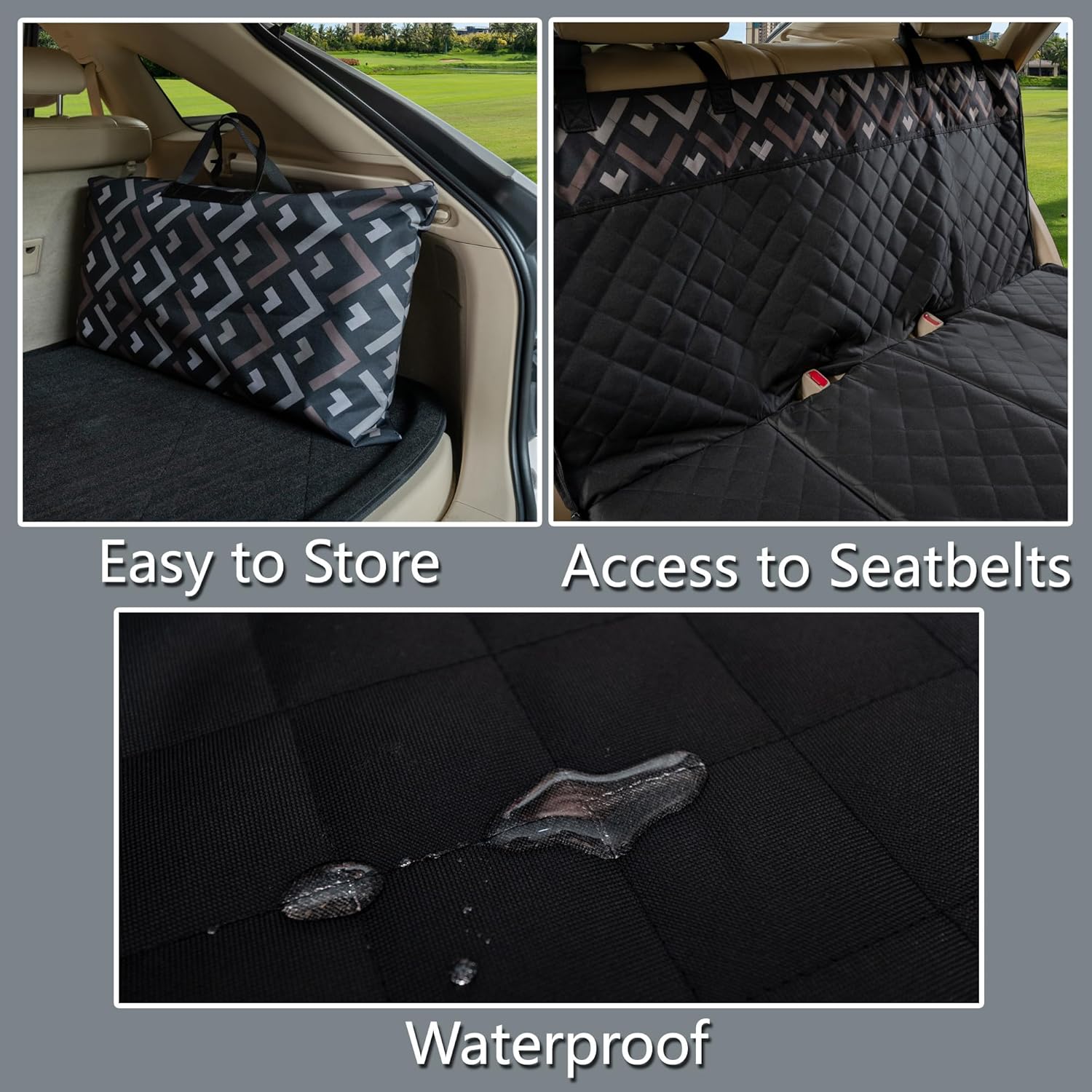 Back Seat Extender, Car Seat Cover for Dogs with Hard Bottom as a Hammock Bridge for Pets Travel, Waterproof Back Protector Fits for Standard Cars & SUVs (Black)
