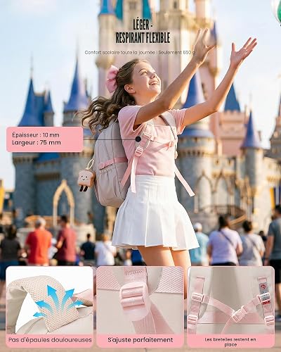 Amythe Girls School Backpack, Large School Bag for Teen Girls Elementary Middle School, Water-Resistant Children's BookBag with Cute Pendant, Casual Rucksack for Travel, Pink - 5