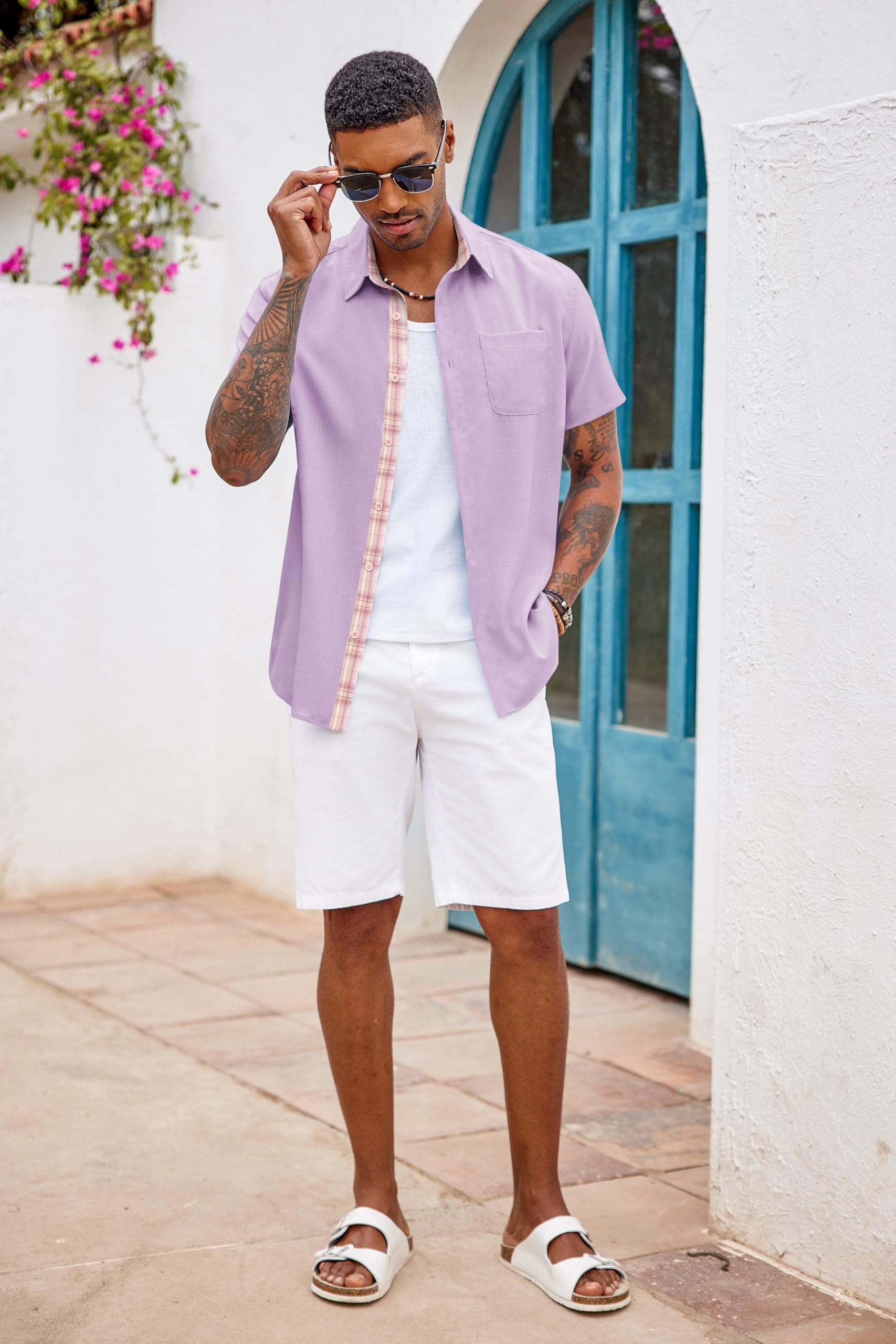 COOFANDY Chemise Homme Manches Courtes Chemisette Légère Chemise Décontractée Été Confortable