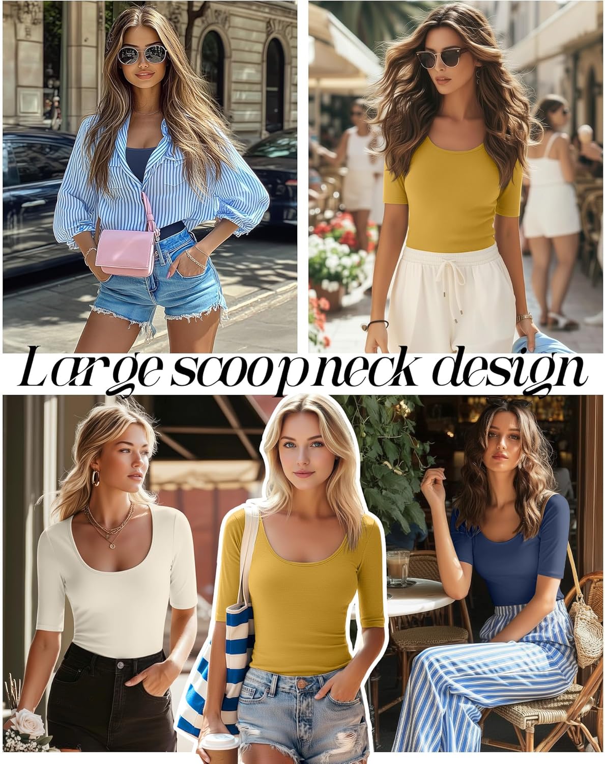 Neer 3 Pack Women's Scoop Neck Tops Half Sleeve Slim Fitted Cotton Blend Stretchy T-Shirts Tight Casual Basic Tees - Image 2