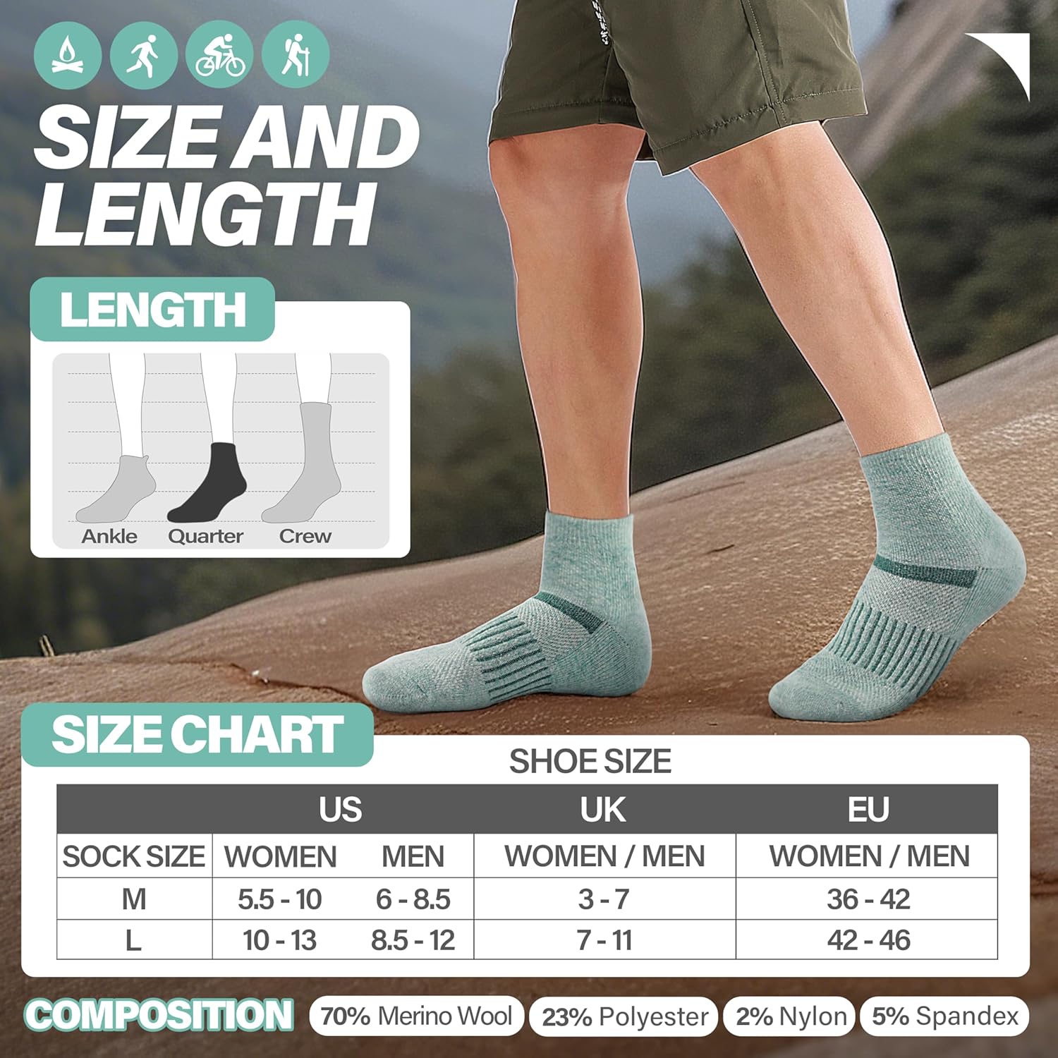 6 Pairs Merino Wool Ankle Running Hiking Socks Compression Support Breathable Thick Cushion No Show Socks for Women Men - Image 5