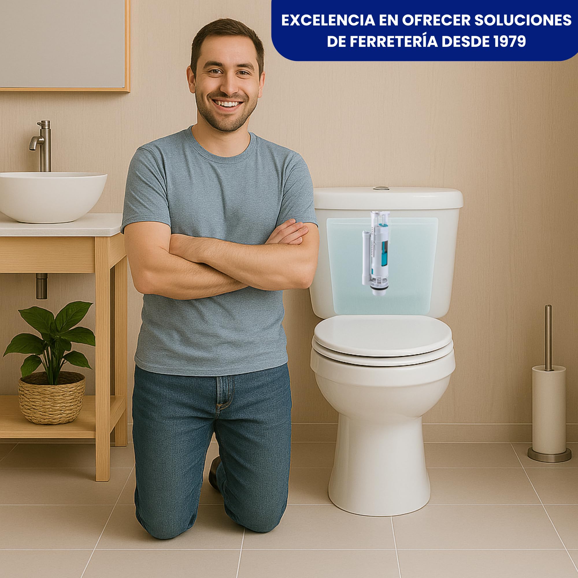 BriTools Descarga Universal para Cisterna WC Orificio 60 mm y Altura Ajustable | Compatible con Inodoros Roca y Estándar – Pulsador Doble, Fácil Instalación y Ahorro de Agua