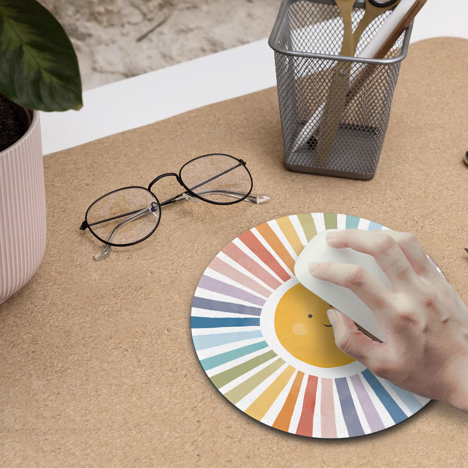 Boho kolorowe słońce podkładka pod mysz, urocze słońce podkładki pod mysz podkładka pod mysz na biurko dom biuro akademik komputery laptop, materiały biurowe boho akcesoria biurowe, 20 x 18 cm