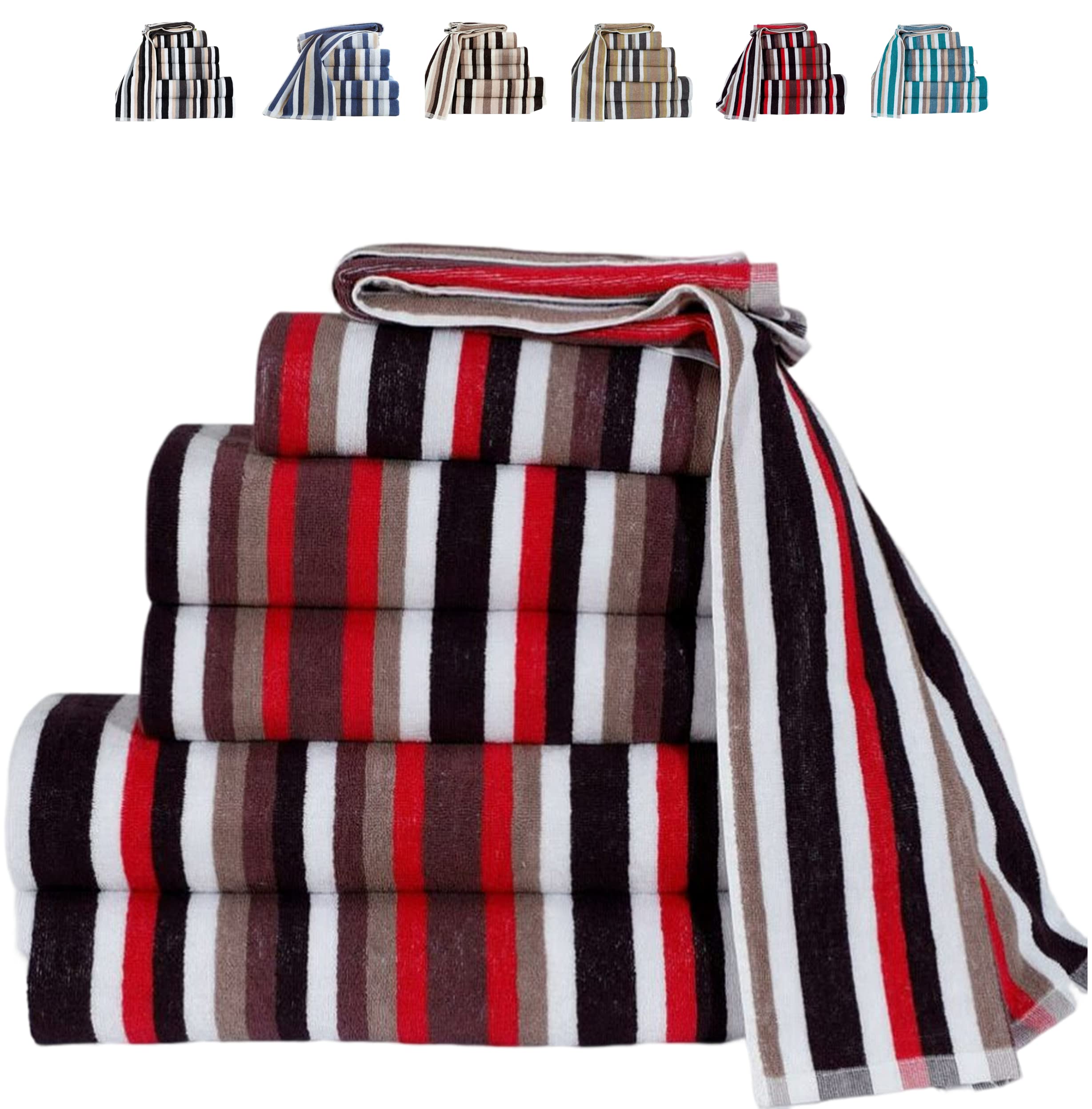 TheWhiteWater – 6-Piece 100% Natural Cotton Towel Bale Set – Purple Striped Hand Towels, Bath Towels & Bath Sheets – Super Soft 550 GSM Quick Dry Towels for Bathroom, Beach, or Gym Use (6, Purple) — image 1