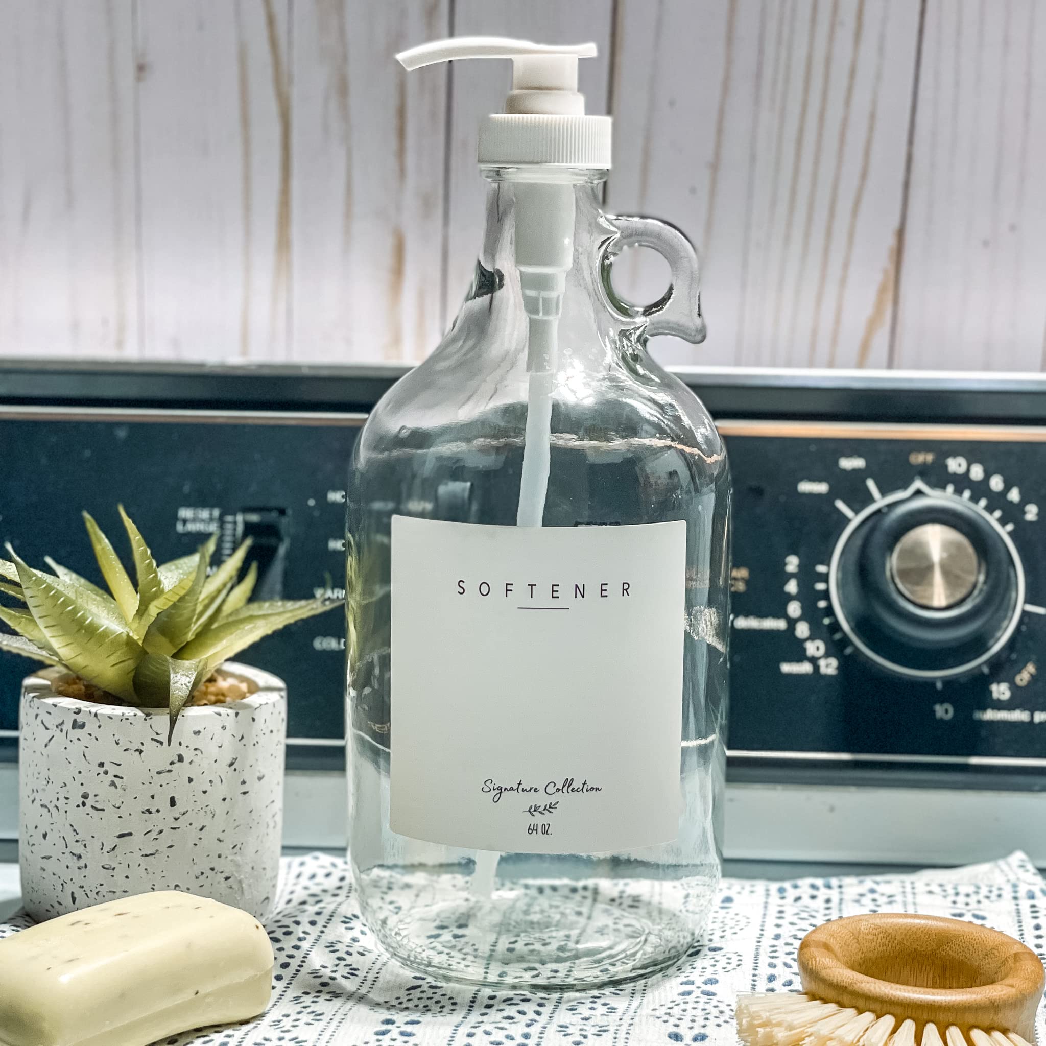 Dispensador de detergente para lavandería – Jarras de vidrio de 1/2 galón para dispensador de suavizante de telas líquido, dispensador de jabón líquido y lejía – Dispensador de detergente líquido para