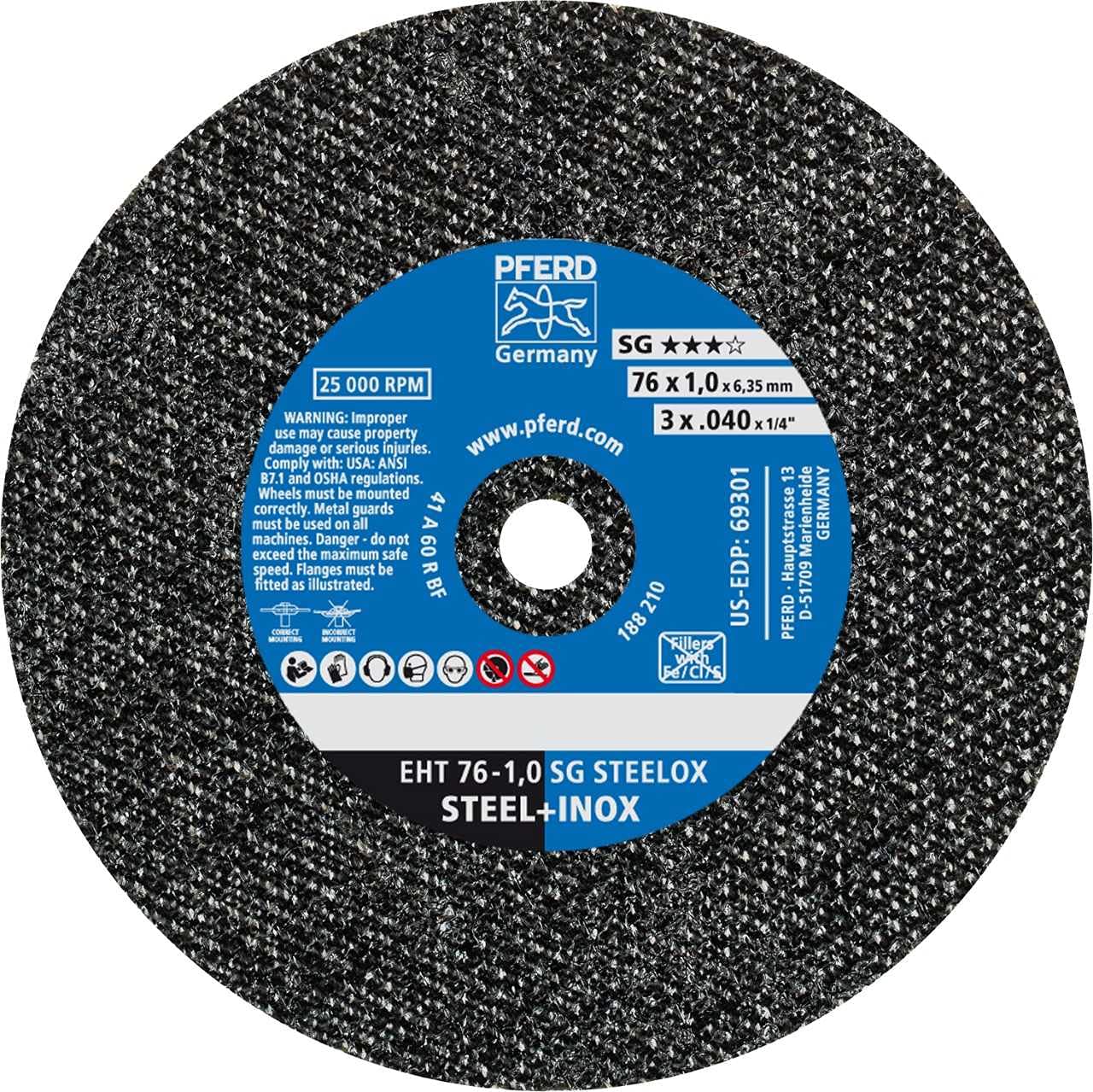 PFERD 69301 Flat Die Grinder CutOff Wheel, Type 1, Aluminum Oxide A, 3" Diameter x