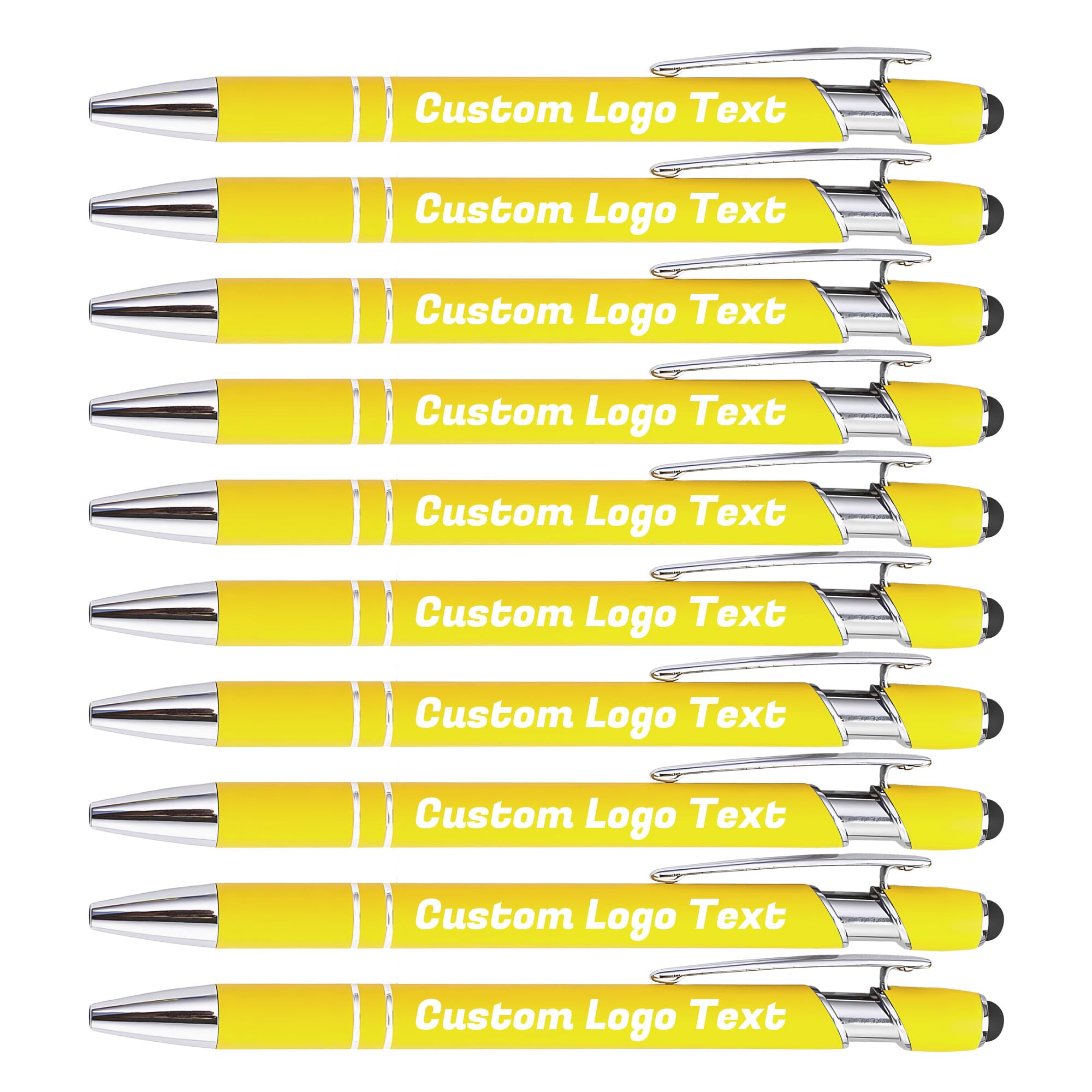 HEYZARDA Personalised Pens with Name Text Logo Custom Ballpoint Pen for Business School Office Events with Stylus for Touchscreen Yellow — image 1