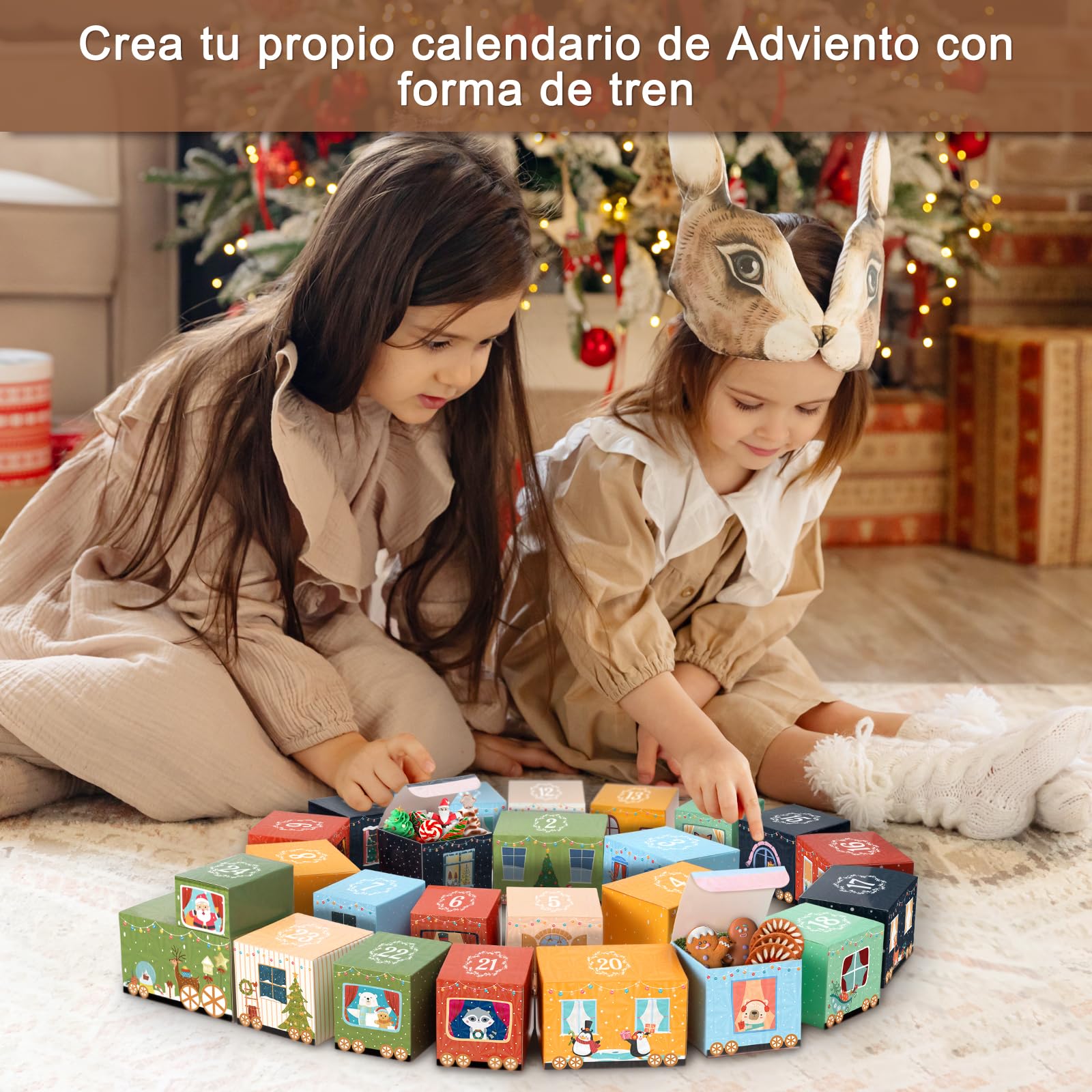Calendario de Adviento para Rellenar 24 Cajas Tren Vacías DIY con Números Navidad Regalo Niños