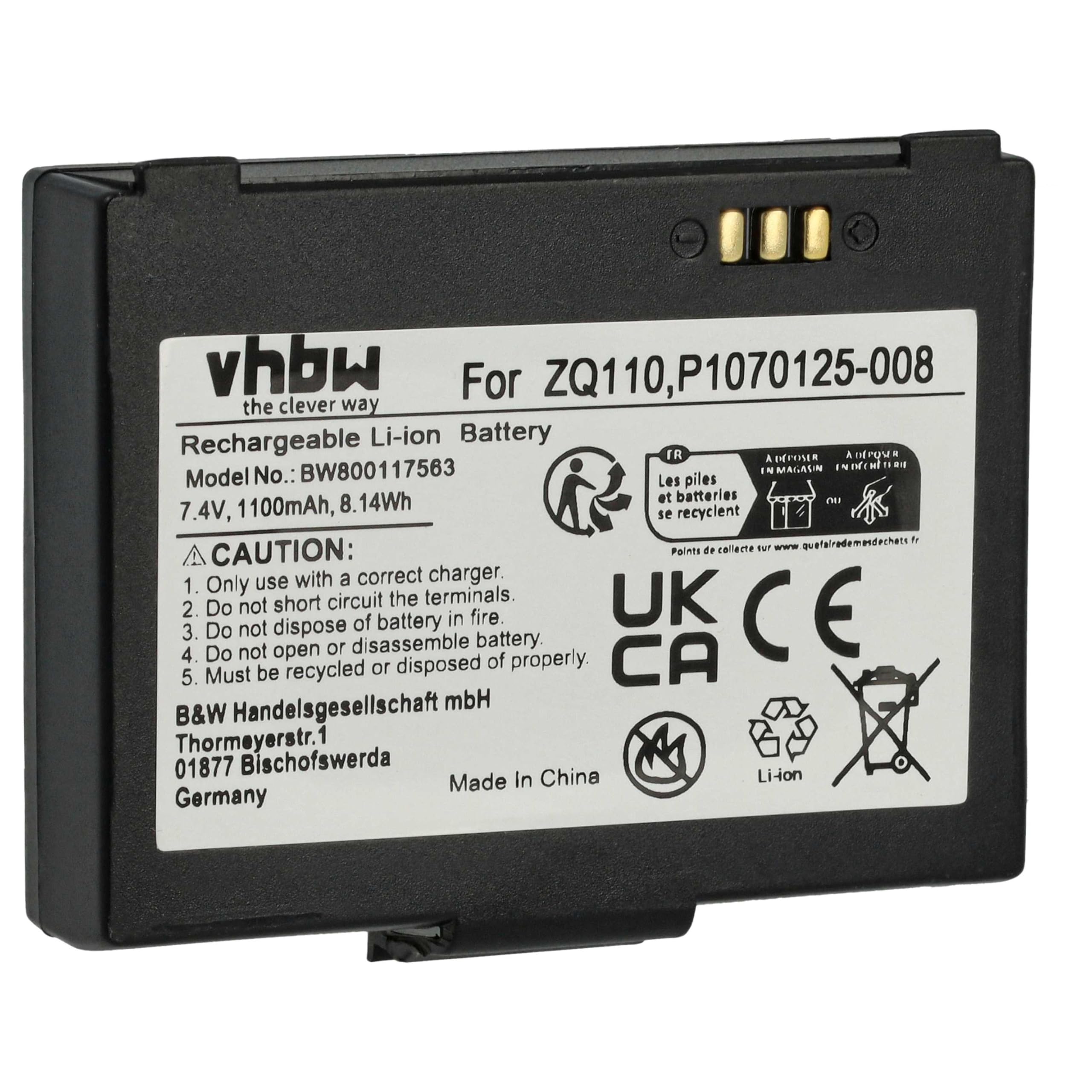 vhbw Akku Ersatz für Bixolon K409-00007A, PBP-R200 für Barcodescanner POS (1100 mAh, 7,4 V, Li-Ion)