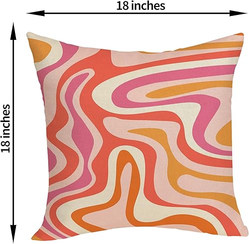 Miniatura 6 de Juego de 2 fundas de almohada bohemias de 18 x 18 pulgadas, estilo retro, naranja, rosa, amarillo, colorido, decorativo, moderno, abstracto,