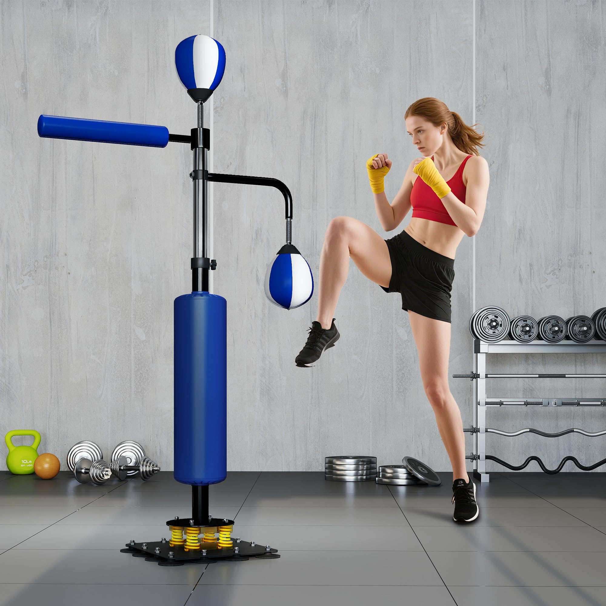 SPORTNOW Boxsack freistehend 140-205cm aufblasbarer Standboxsack mit Pumpe, Saugfuß 2 Reflexsbälle Punchingball Set höhenverstellbar Kickboxsack Speed Ball für Erwachsene Jugendliche Krafttraining