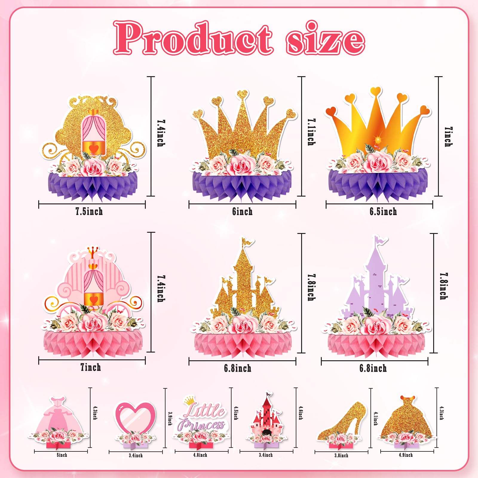 Princess Honeycomb Centerpieces, KSKSPE 12Pcs Princess Party Table Centerpieces Princess Birthday Decorations Princess Theme Party Table Decoration for Princess Supplies