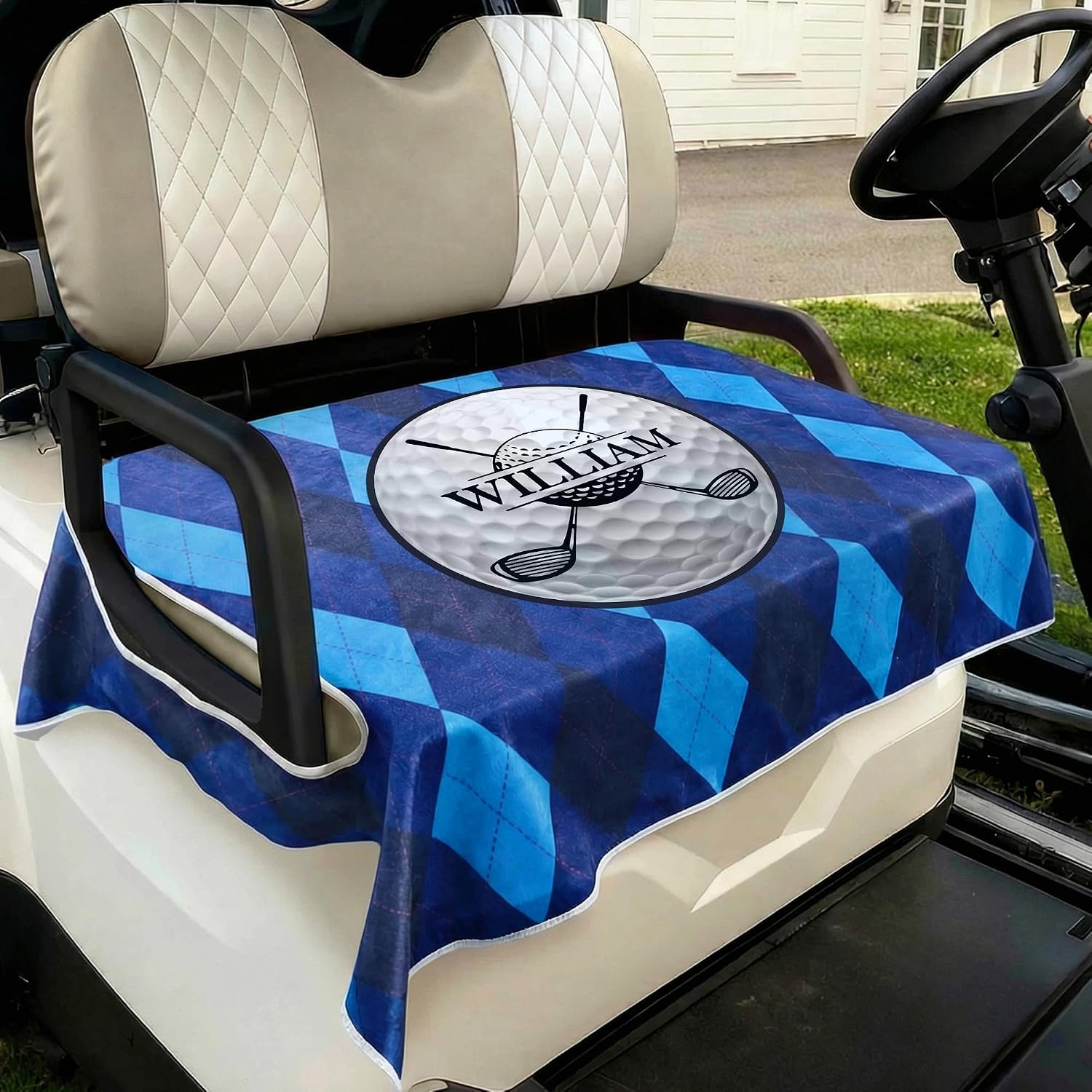 Personalized Golf Cart Seat Cover, Custom Name Golf Cart Seat Towel Blanket for Club Car and Other 2-Seat Golf Carts, Gifts for Golfers, 51.18" × 31.5"