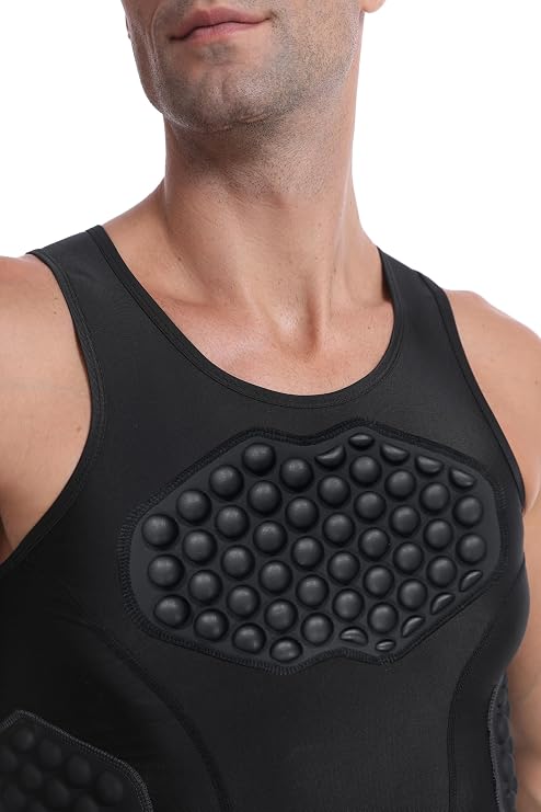 Topeter Football Padded Shirts with Rib/Chest/Back Pads Protector, Basketball Protective Compression Undershirt for Men