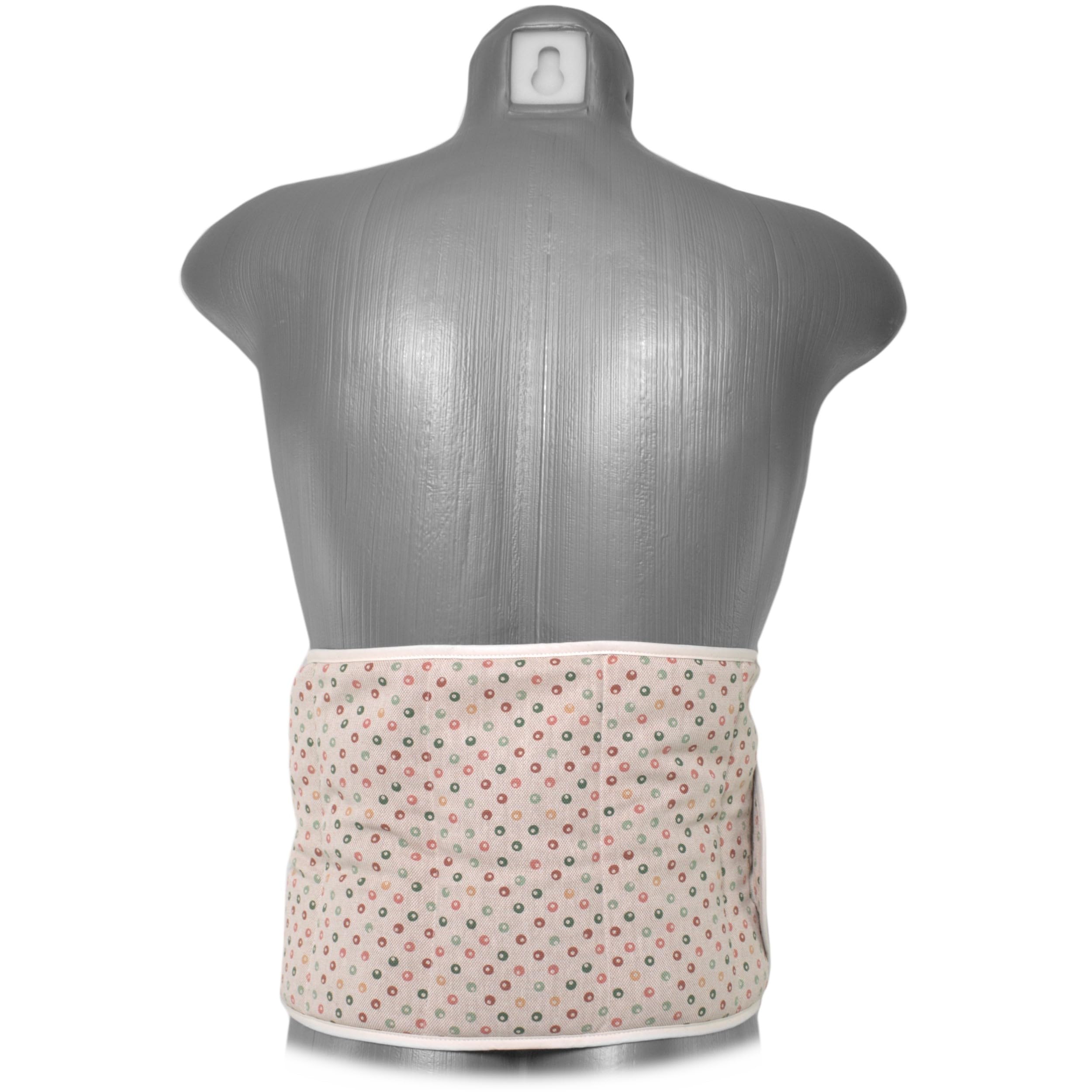 Cuscino termico cintura, semi di lino (Lunghezza totale: 135cm, pois multiciolore, Cotone Bio) Cuscino riscaldabile per forno, microonde e frigorifero. Caldo e freddo