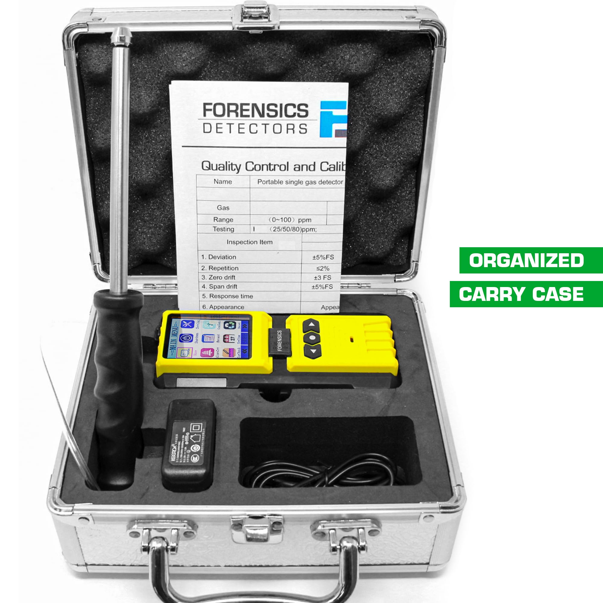 Kohlenmonoxid-Detektor (CO) für Inspektoren von Forensics | EU-Kalibrierzertifikat | Integrierte Pumpe und 4-Fuß-Sonde