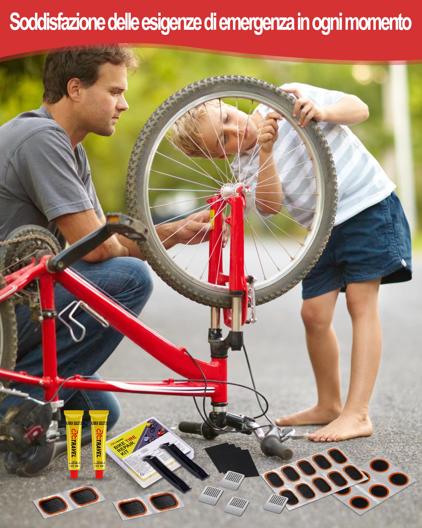 Kit Riparazione Pneumatici Bici, Alte Prestazioni Toppe Camera d'Aria Bici, Kit Riparazione Bici Include 20 Pezzi di Toppe per Pneumatici per Biciclette, Adatti per Mountain Bike
