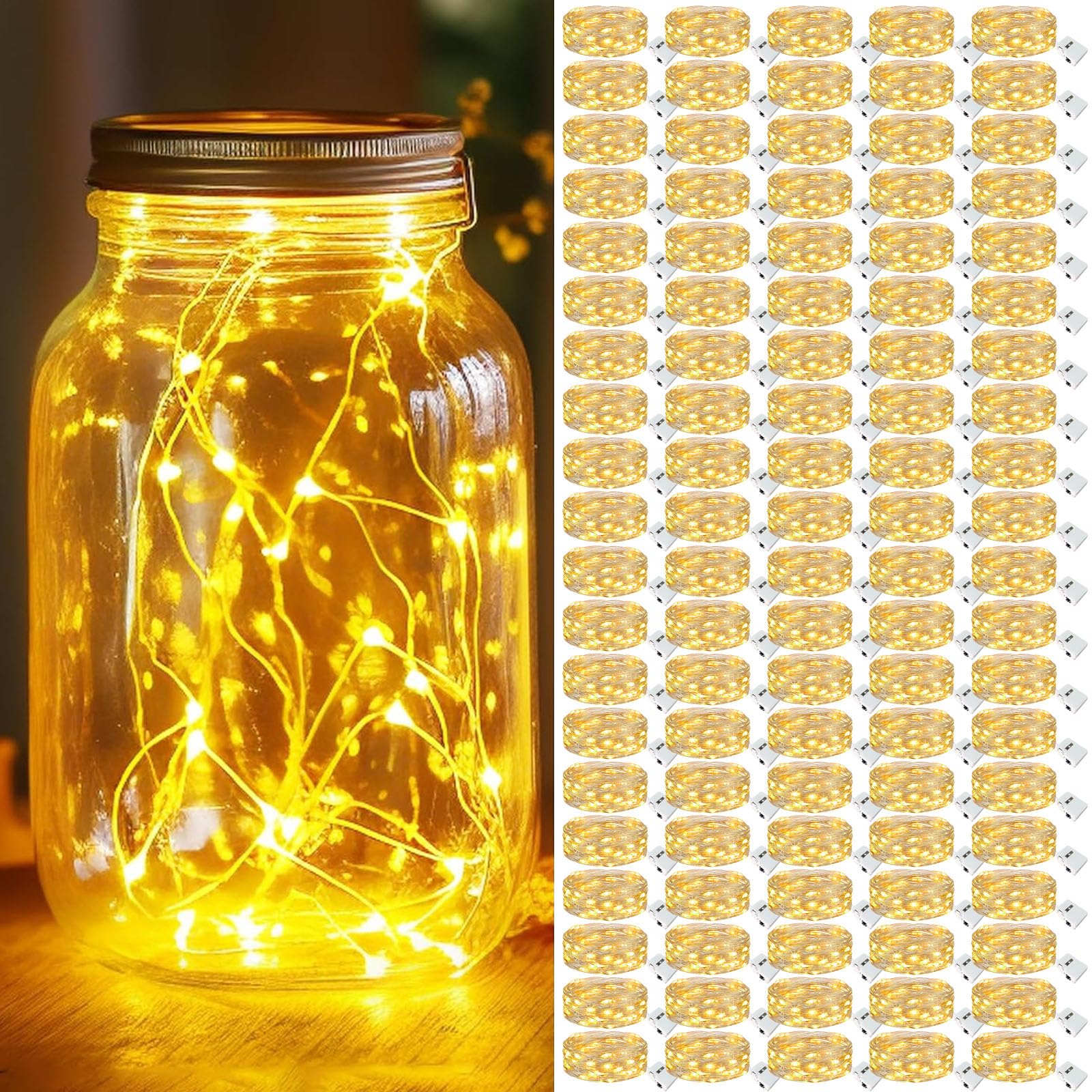 kolpop Paquete de 100 luces LED de hadas que funcionan con pilas, mini luces parpadeantes alimentadas por pilas, impermeables, para tarros de Navidad y fiestas