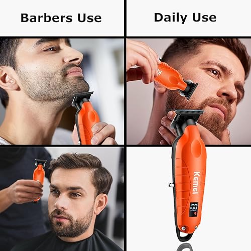 Miniatura 6 de KEMEI 2293 Zero Gapped Hair Trimmer for Men, Cordless T Blade Beard Trimmer with LED Display, Professional Barber Hair Clippers, Orange