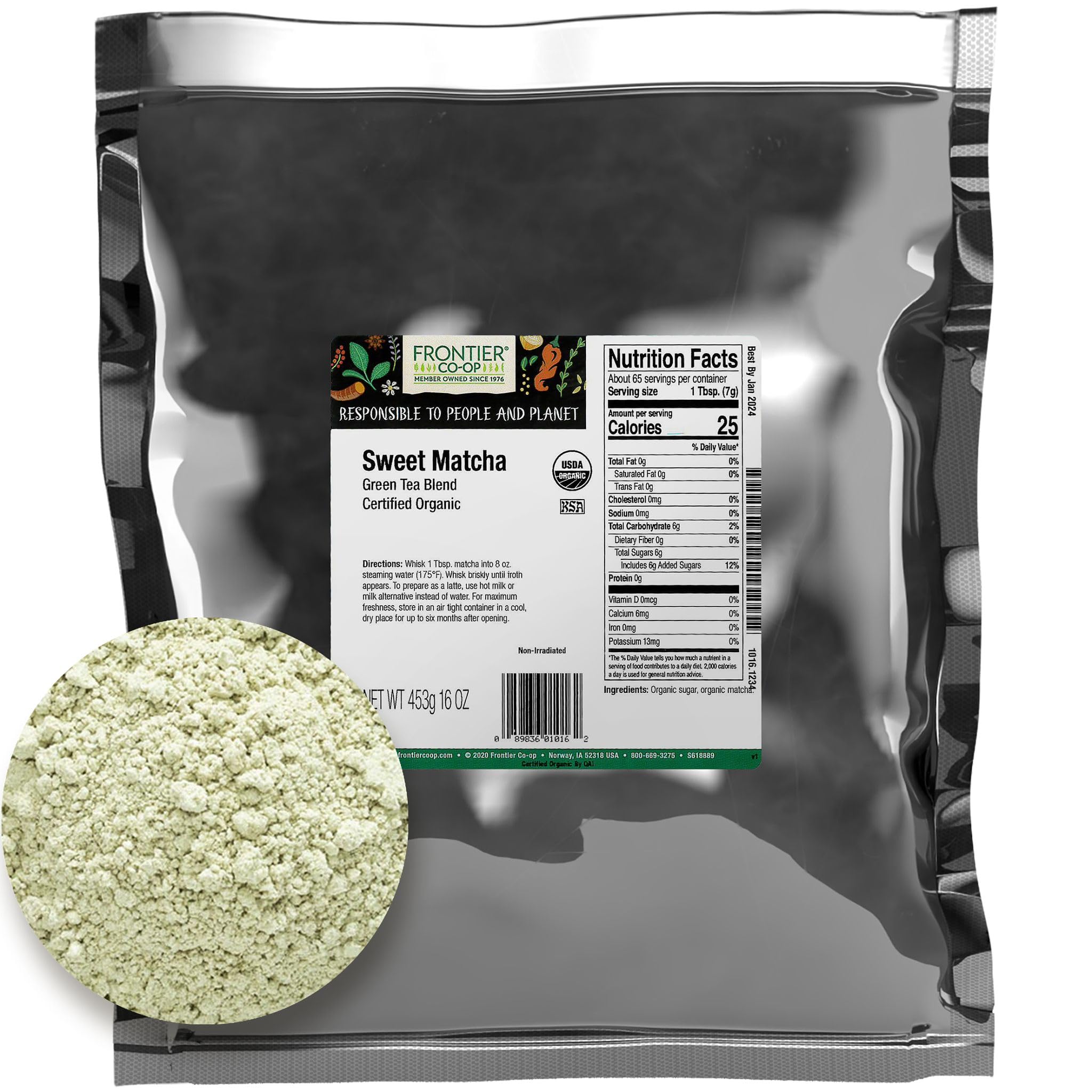 Frontier Co-op Organic Sweet Matcha Green Tea Powder 16 Oz Bulk Bag