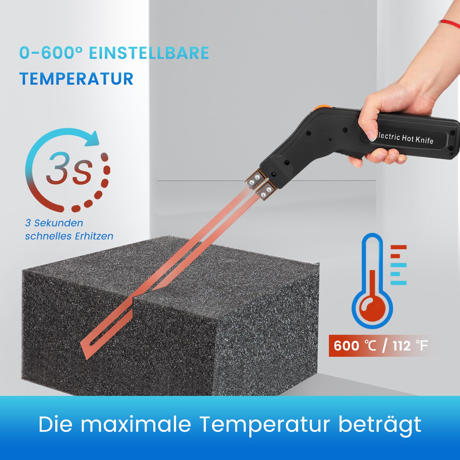 Styroporschneider mit 5 Nichrom,300W Styropor Schneider Heißschneider Elektrisch,Styroporschneider Heißschneider für Schwamm Wandtuch Stoff Seil Gurtschaum Plastik (Schwarz)