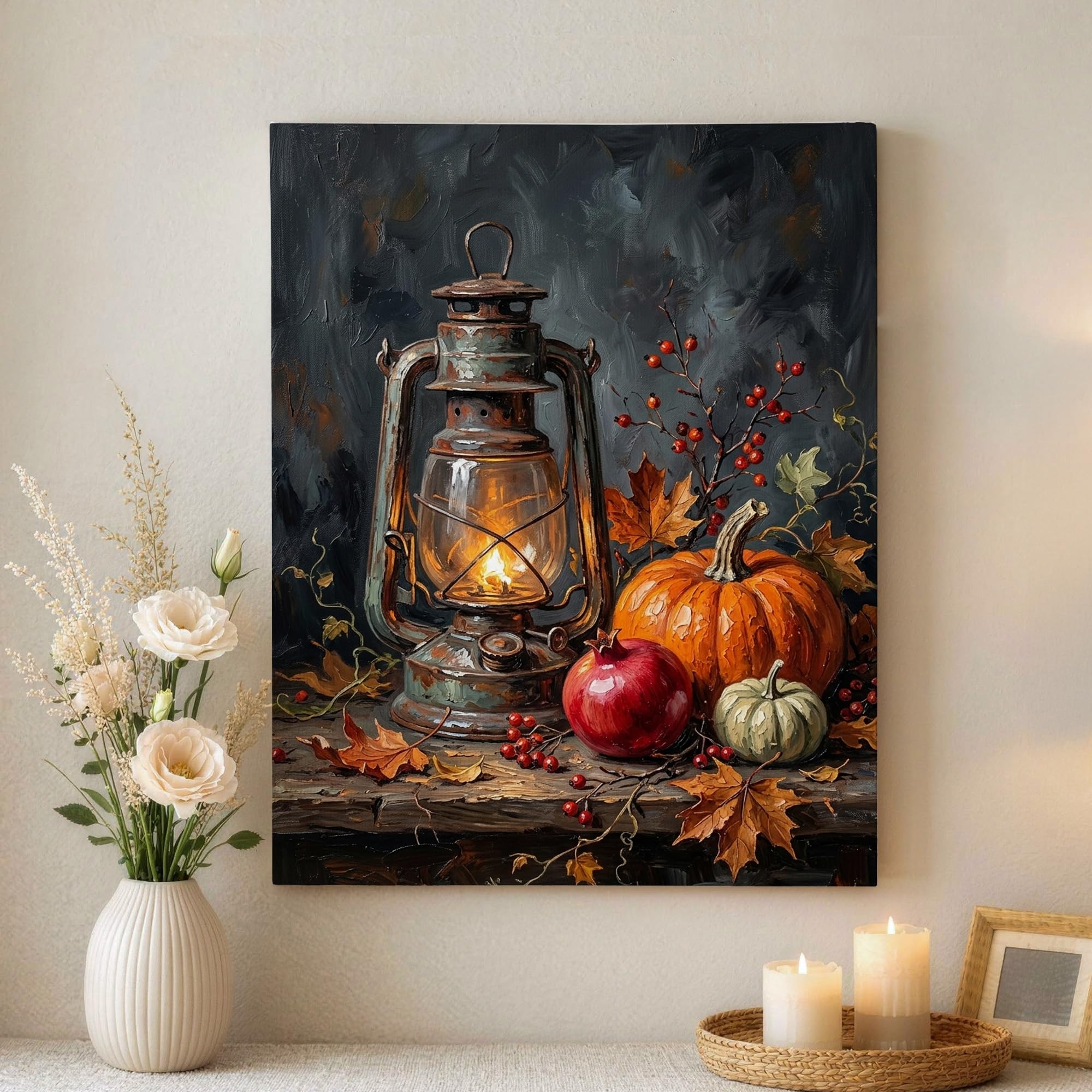 Lienzo de pared rústico de calabazas y frutas para hogar y salón 8