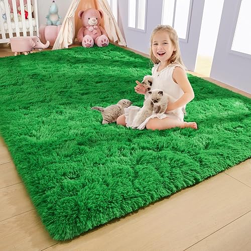 Miniatura 3 de AROGAN Alfombra Shaggy Suave de Lujo, 3x5 Pies Verde Esponjosa para Dormitorio para Sala de Estar, Sala de Juegos de Niños y Niñas, Habitación de