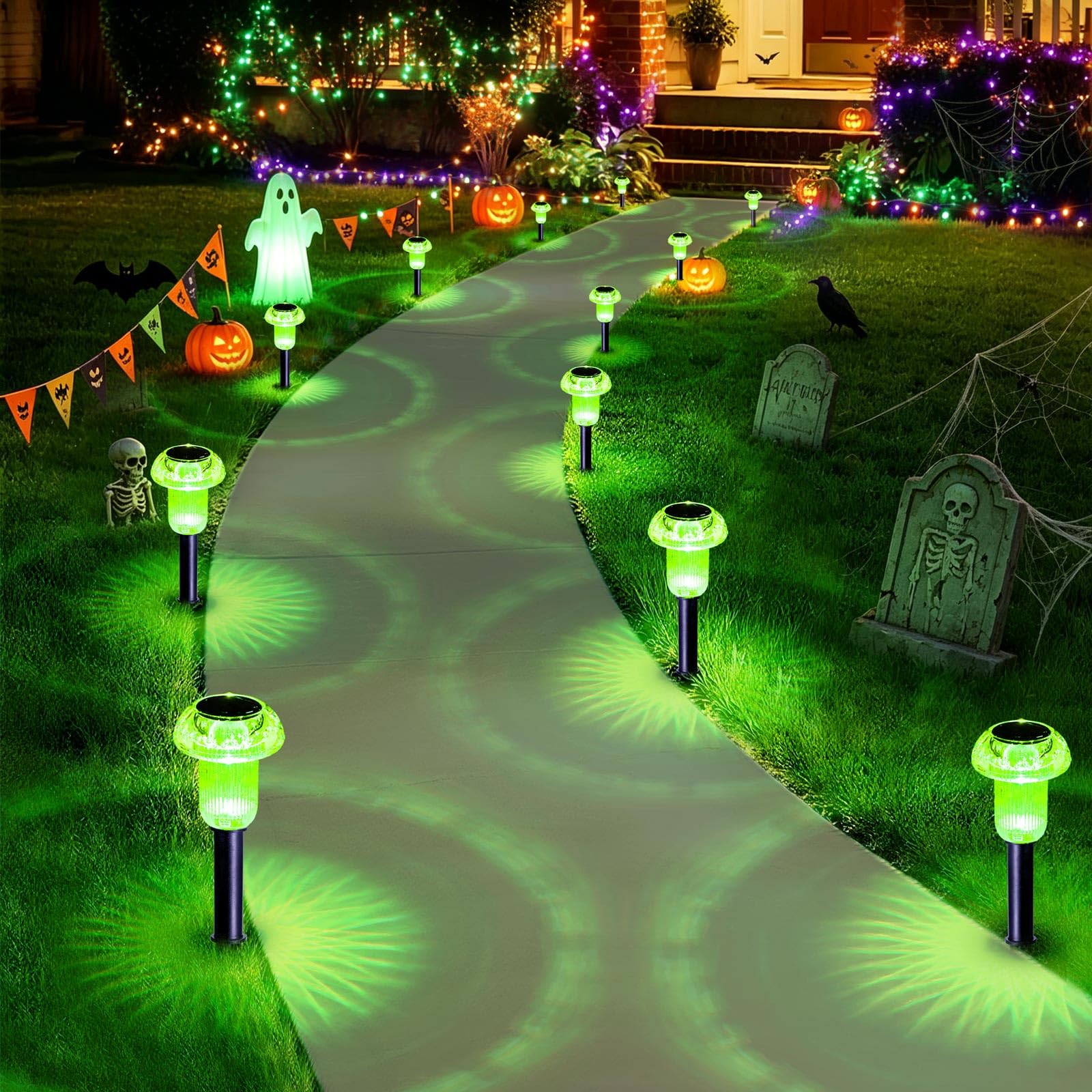 Priddop Solar Halloween Lights Outdoor Waterproof 8 Pack Halloween Decor