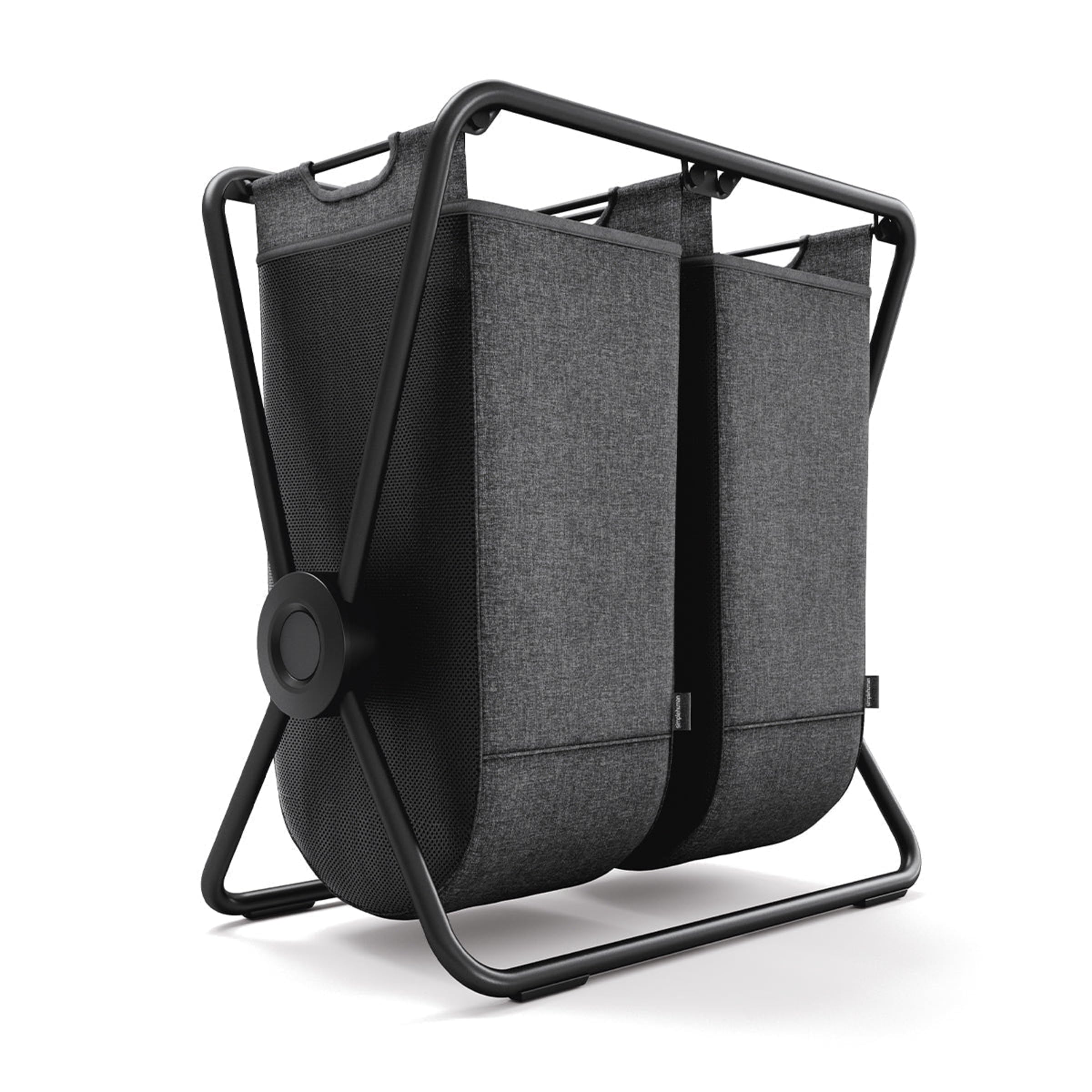 simplehuman X-Frame Hamper, Double Compartment Laundry Basket for Bedroom Bathroom, Heavy-Gauge Steel Frame, Stain & Odour Resistant Machine Washable Bags, Easy Carry Steel Handles, Matte Black