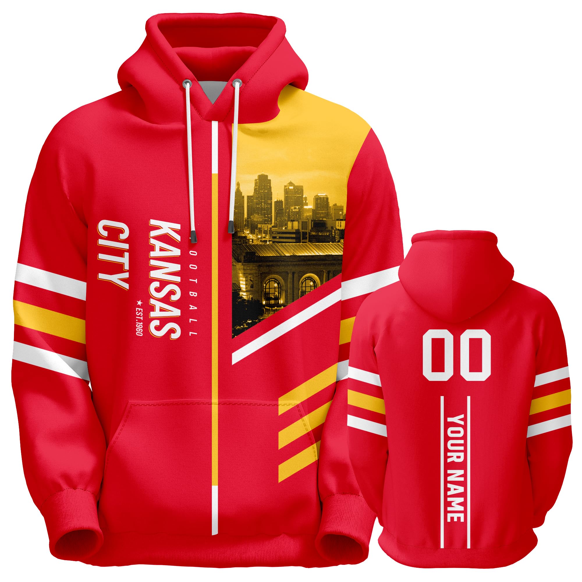 Gyurioh Custom Football Hoodies City Night Skyline Personalized Sweatshirt Name Number Fans Gift Pullover for Men Women Youth