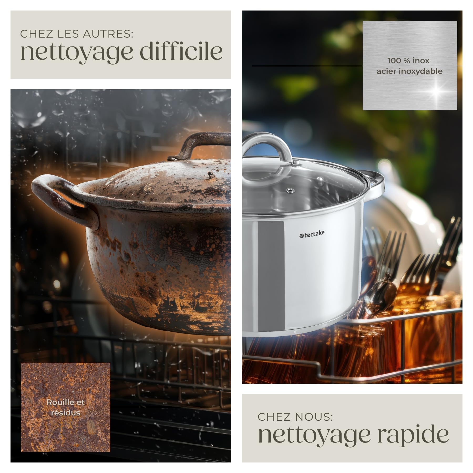 tectake® Set de casseroles & Poele Inox 15 pcs, revêtement anti-adhésif, Lot de casseroles, poêles & couvercle casserole, ustensiles de cuisine idéal Induction cuisinère gaz & vitrocéramique