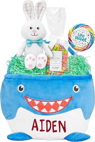 Miniatura 10 de Let's Make Memories - Canasta de Pascua personalizada con amigos peludos, canasta para niños, diseño de conejito de Pascua azul, solo incluye
