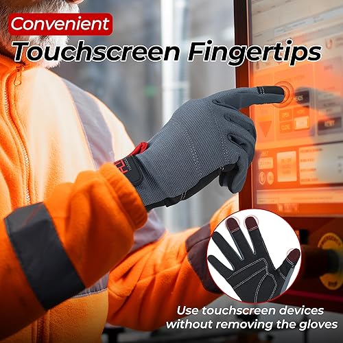 Miniatura 4 de HANDLANDY Guantes de trabajo para hombre y mujer, guantes de trabajo de mecánicos de uso general con pantalla táctil, guantes de trabajo flexibles