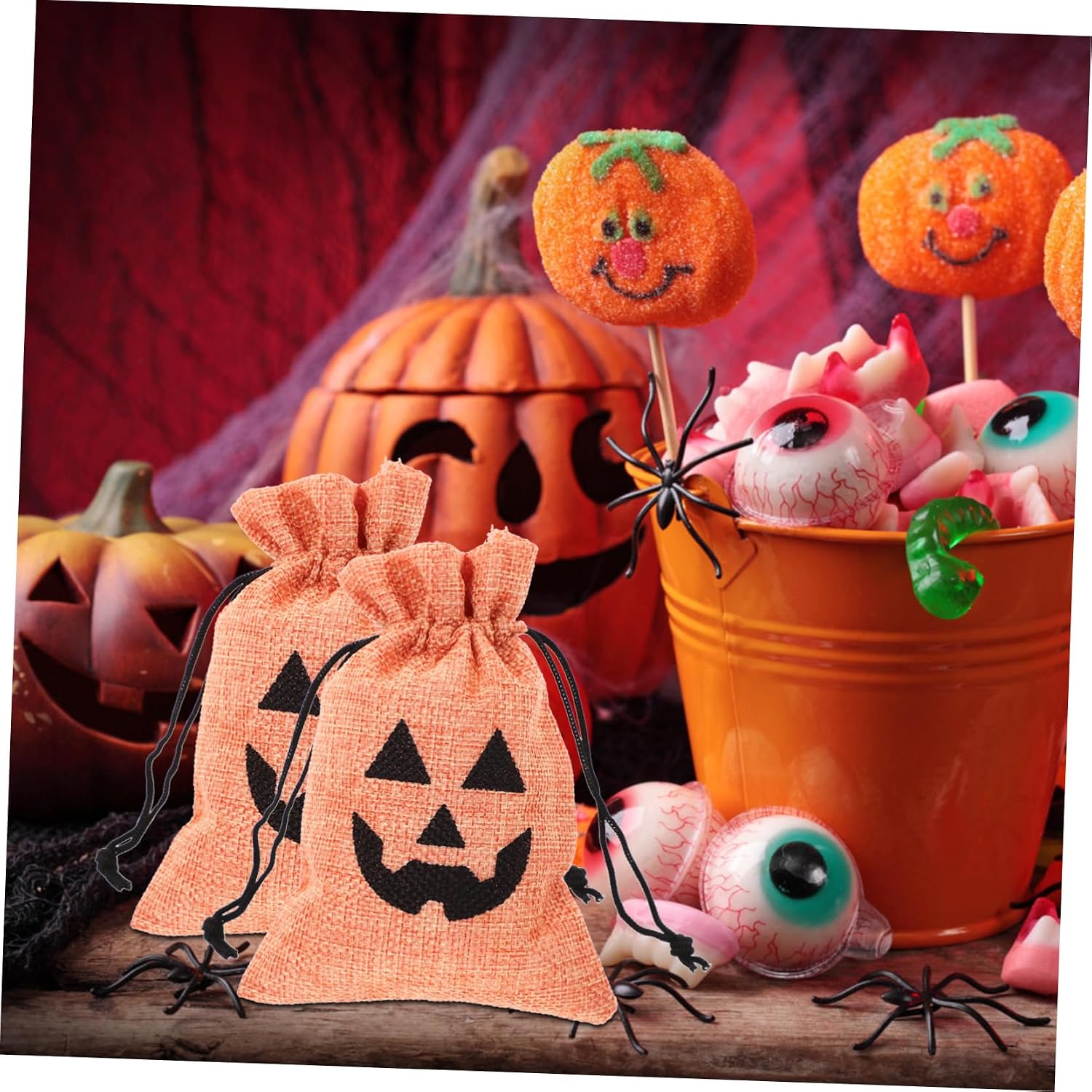 Abaodam 50pcs Halloween Pumpkin Drawstring Bags Reusable Candy Pouches for Trick-treating and Parties for Boys and Girls Halloween Goodies and Festive Treats