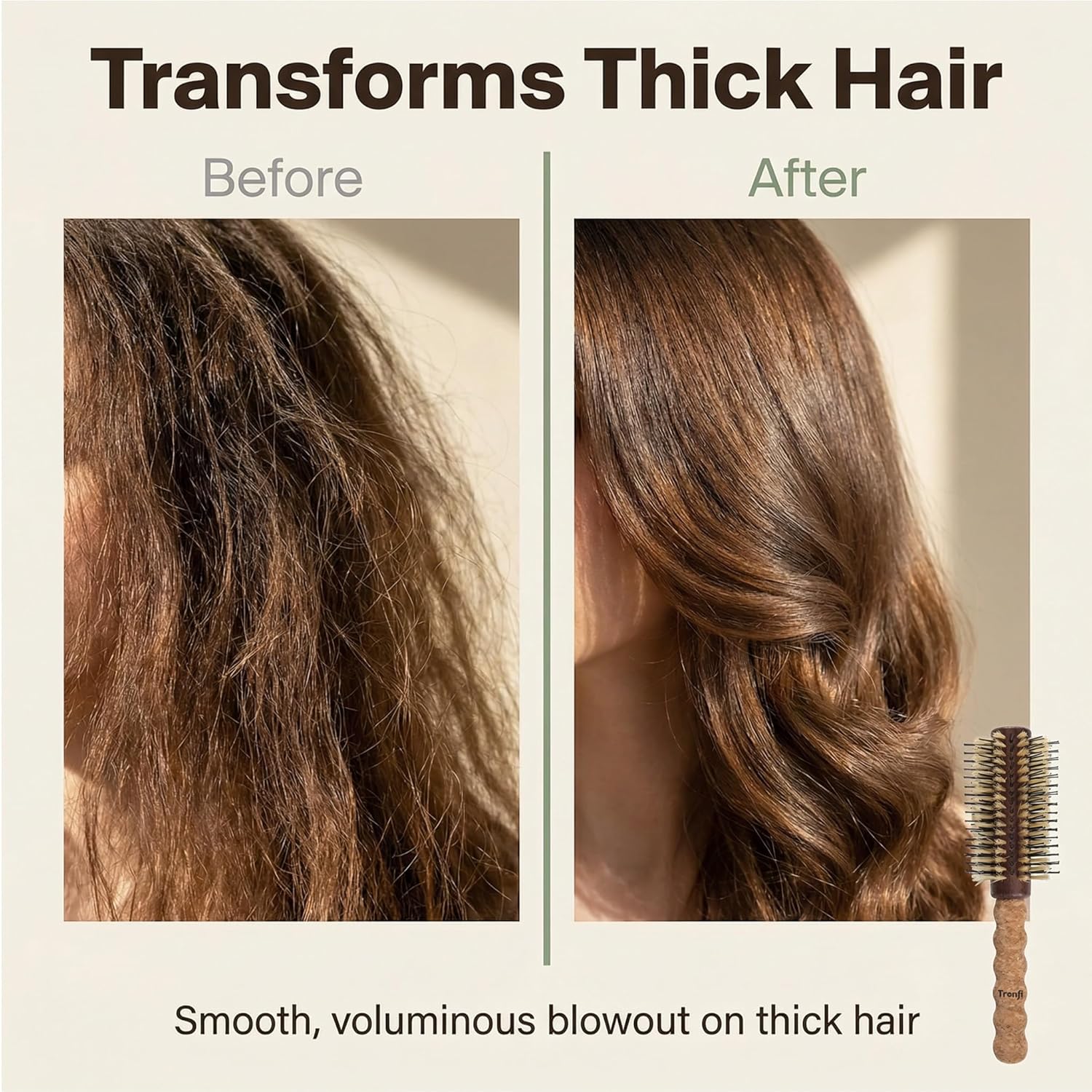 Boar Bristle Round Brush for Blow Drying 2.5 Inch, Lightweight Cork Handle Hair Brush for Women, Natural Boar and Nylon Bristles for Smooth Voluminous Blowout, Wooden Barrel, Fine to Thick Hair - Image 4