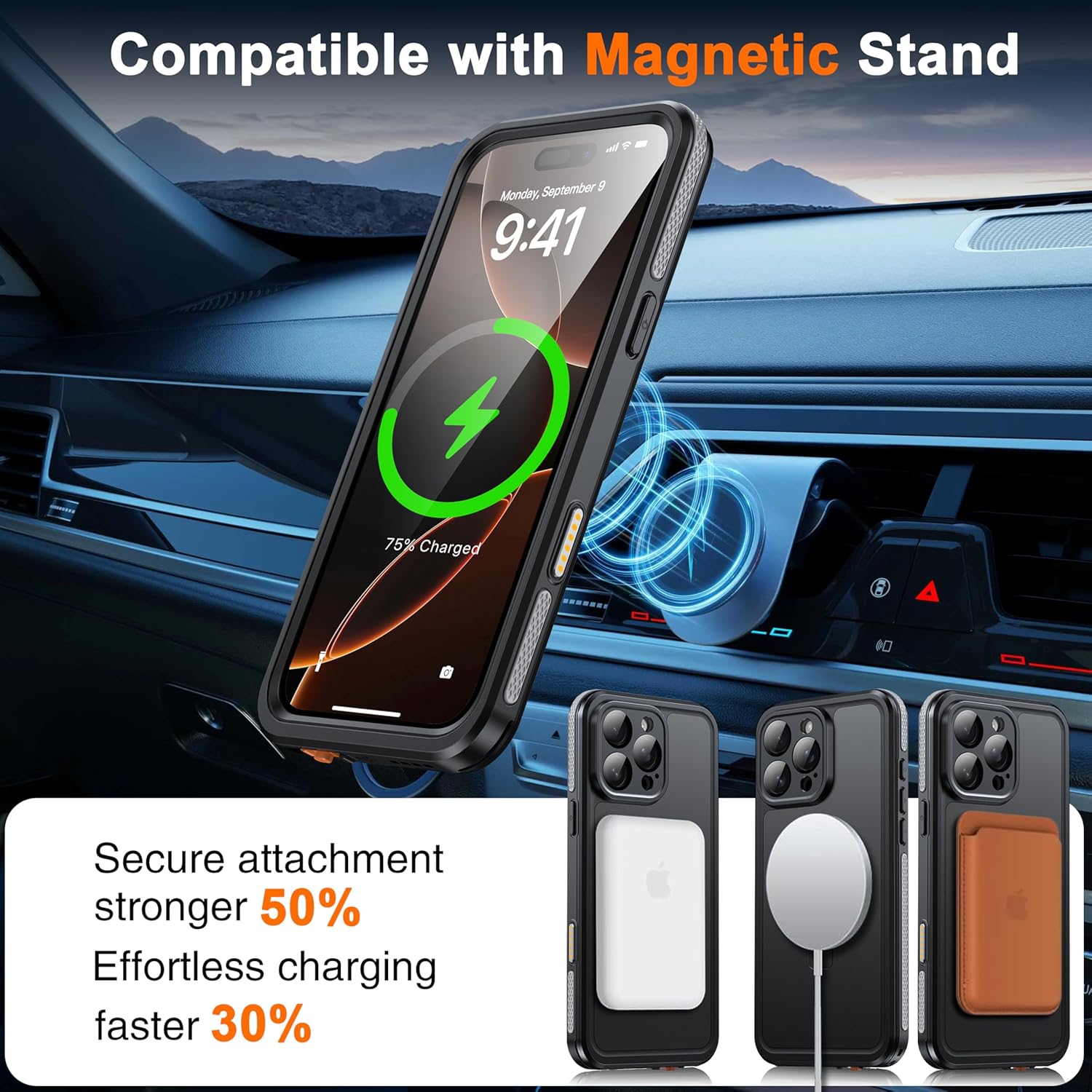 Oterkin Magnetic Waterproof for iPhone 16 Pro Max Case with [Built-in Screen Protector][Invisible Stand][Fit for MagSafe][360º Full Body Sealed] Rugged IP68 Underwater Case for iPhone 16 Pro Max-Black - Image 4
