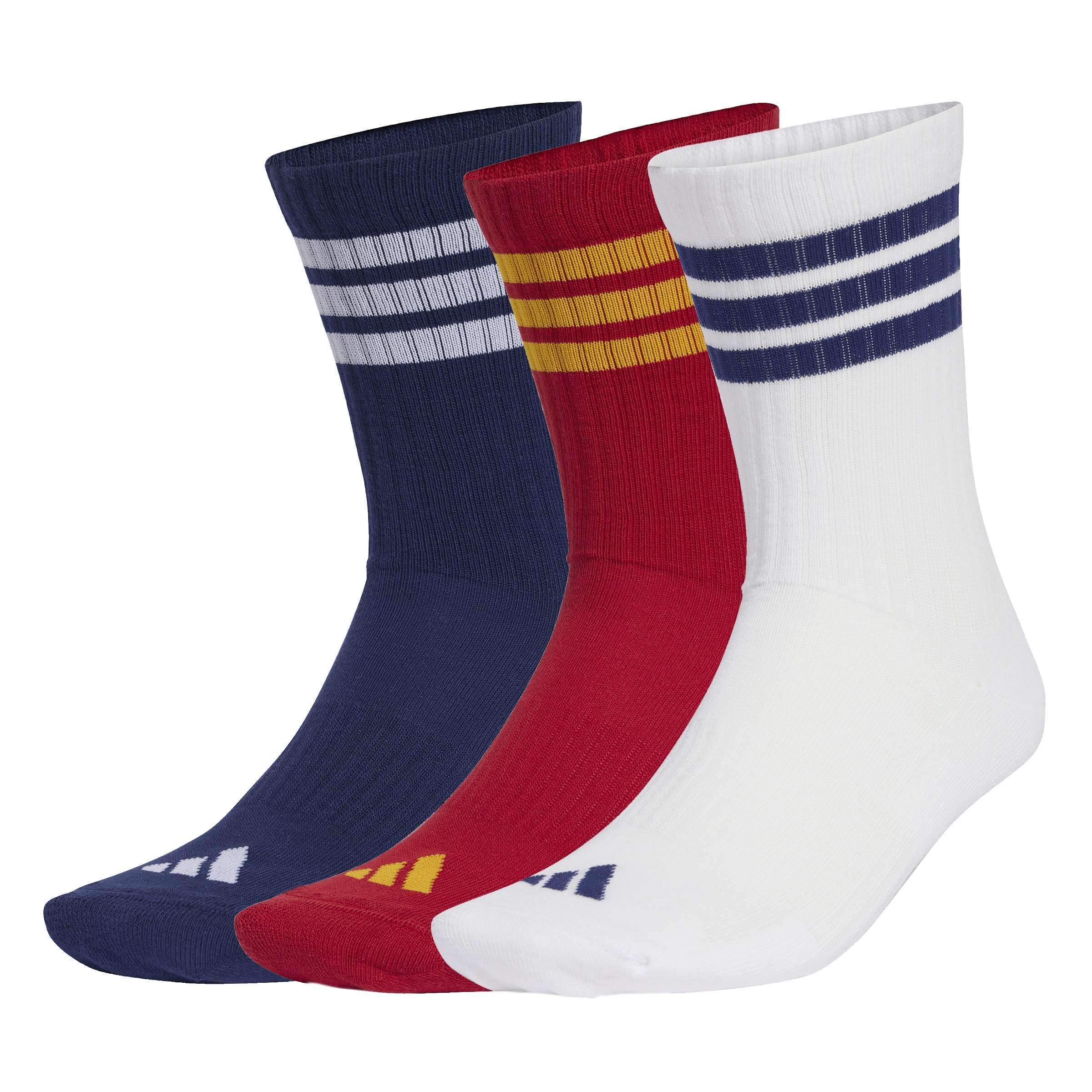 adidas Unisex 3STRIPES CUSHIONED SPORTSWEAR CREW SOCKS 3 PAIR PACK, dark blue/team power red 2/white, 6.5-8