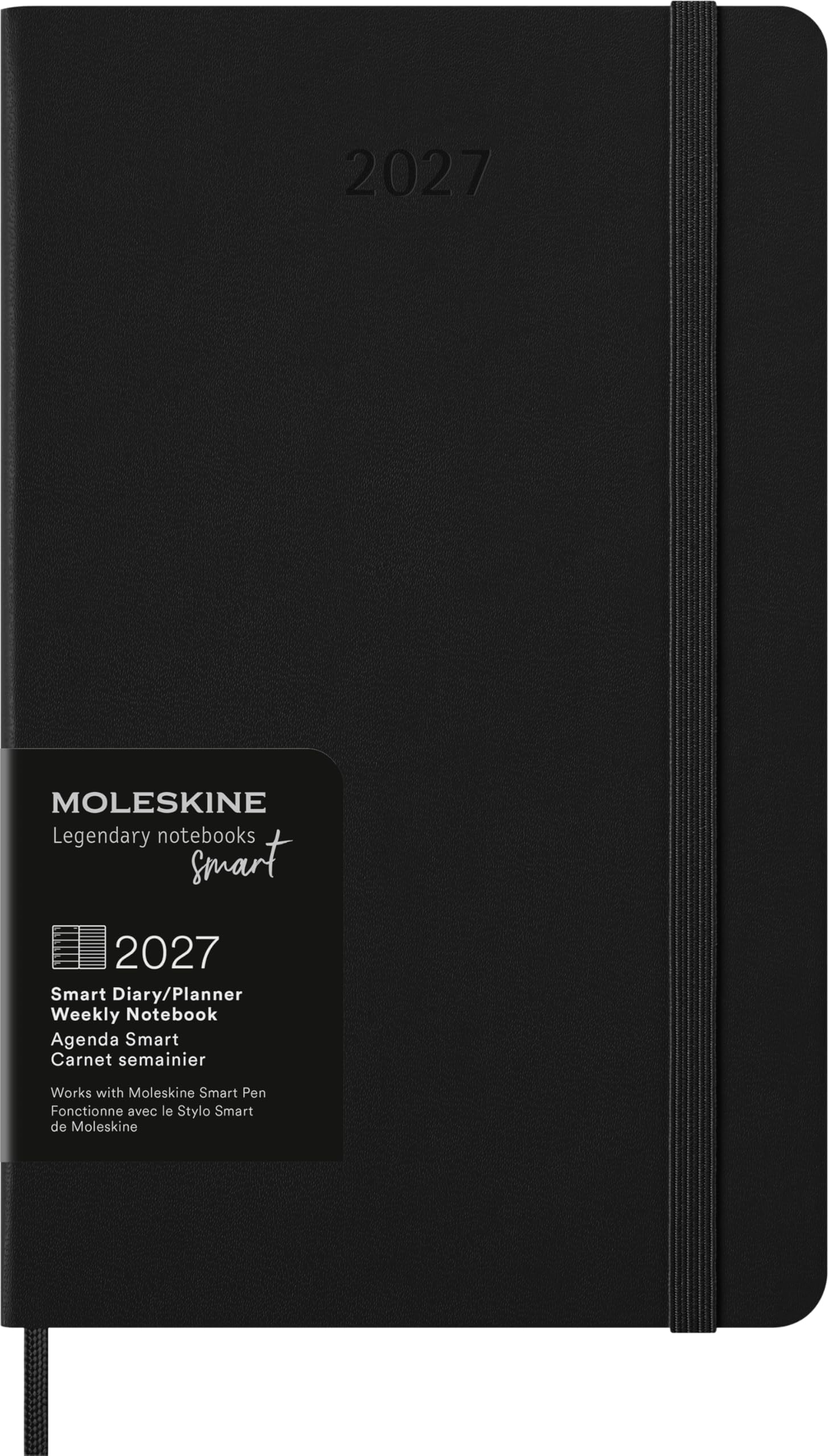Moleskine Weekly Digital Planner 2027, Hard Cover 12 Month Smart Planner with Elastic Closure, Large 13x21 Cm, Black
