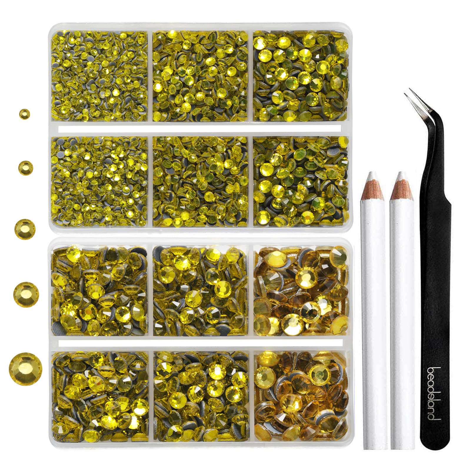 6736pcs Hotfix Rhinestones Flatback,Yellow Rhinestones for Crafts Clothes Mixed 5 Sizes, Hotfix Crystals with Tweezers and Wax Pencil Kit, SS6-SS30,Citrime/Lemon Yellow — image 1