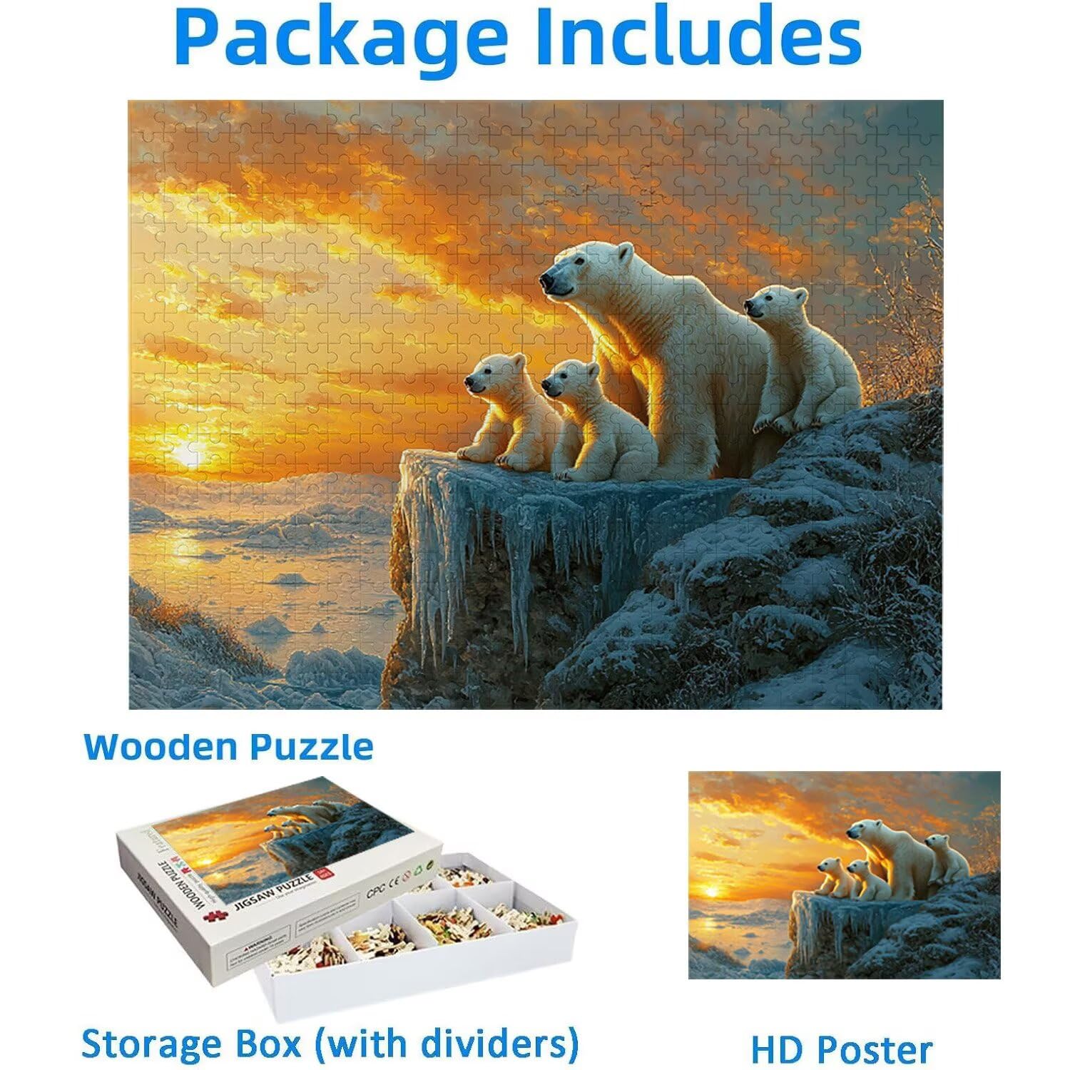 1500 Pezzi di Puzzle, tramonto orso polare1500 Pezzi di Puzzle per Adulti, Regalo di Anniversario e Natale, Decorazione Della Casa, Prevenzione Della Degenerazione Cerebrale Negli Anziani v-833