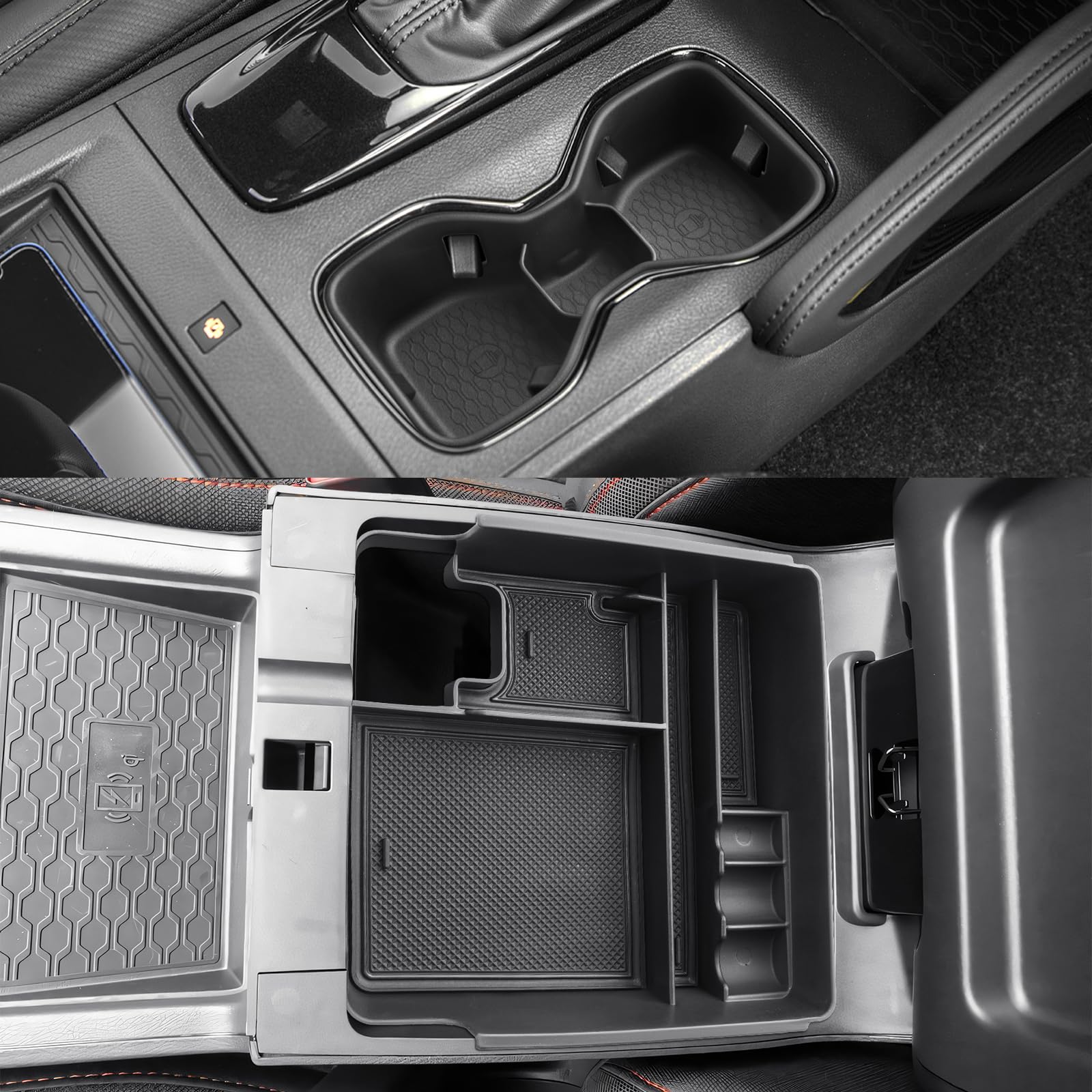 CDEFG 2Pcs for 2026 Nissan Frontier Center Console Organizer Tray for 2022-2025 2026 Nissan Frontier Accessories Middle Console Organizer Armrest Storage Box &amp; Cup Holder