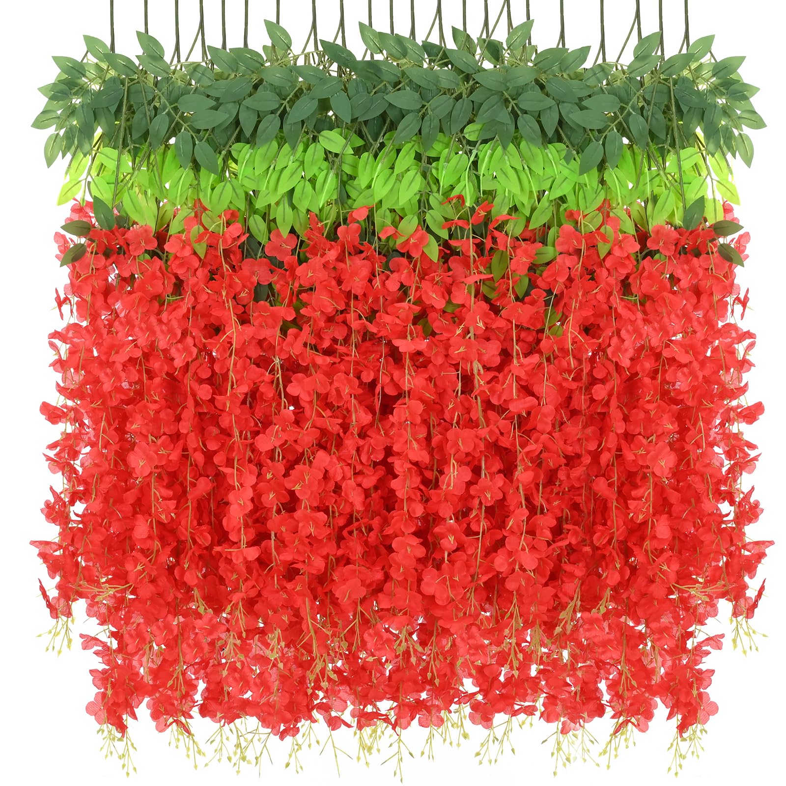 BLEUM CADE 36Pcs Red Fake Wisteria Hanging Flowers, 3.6Ft/Pcs Artificial Wisteria Garland, Hanging Flowers for Wedding Party Home Backdrop Wall