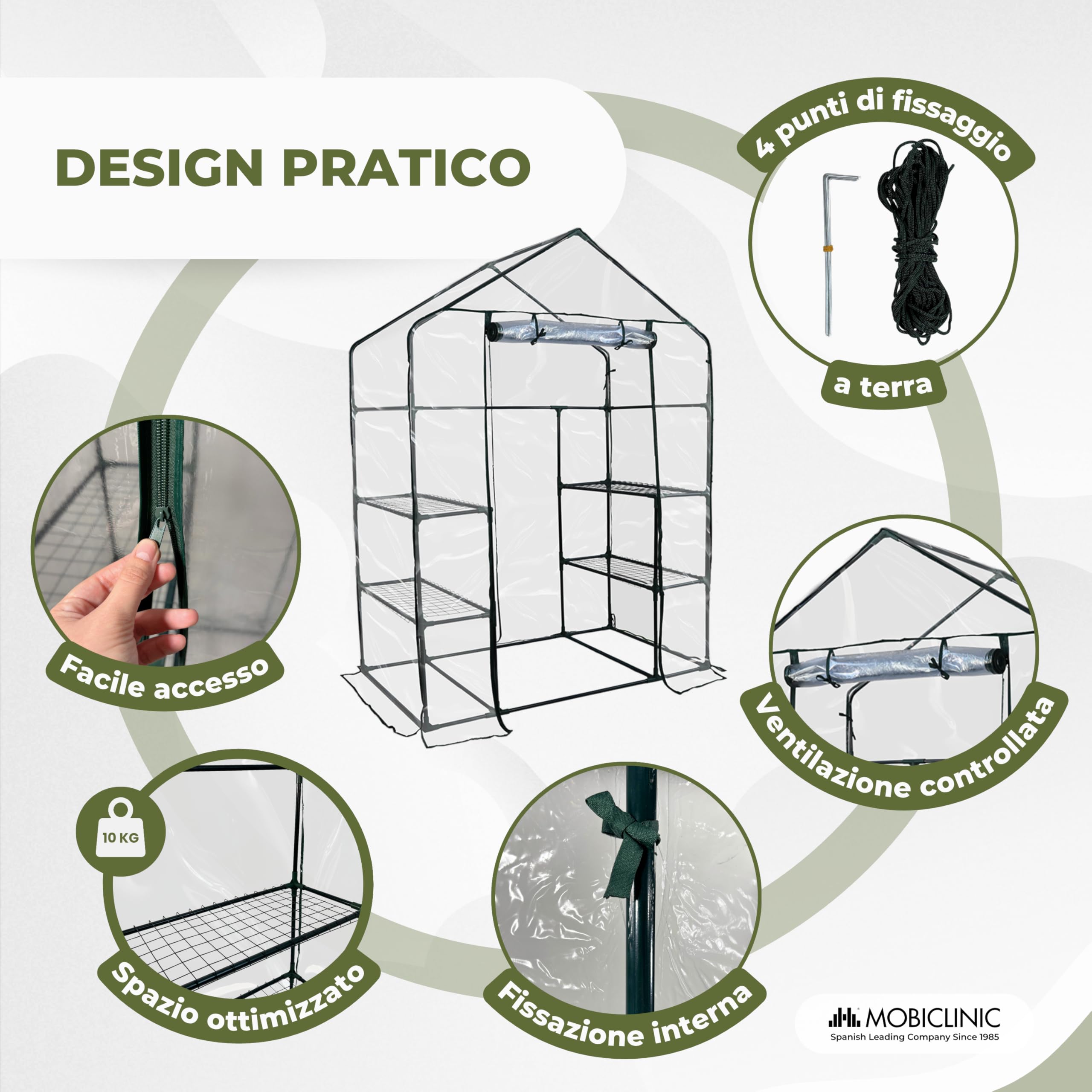 Mobiclinic®, Serra da Giardino, 143 x 73 x 195cm, Copertura in PVC e Porta Avvolgibile, 4 Ripiani, Impermeabile, Home Grow, Vivaio Domestico, Fissaggio Sicuro, Ideale per la Coltivazione, Resistente