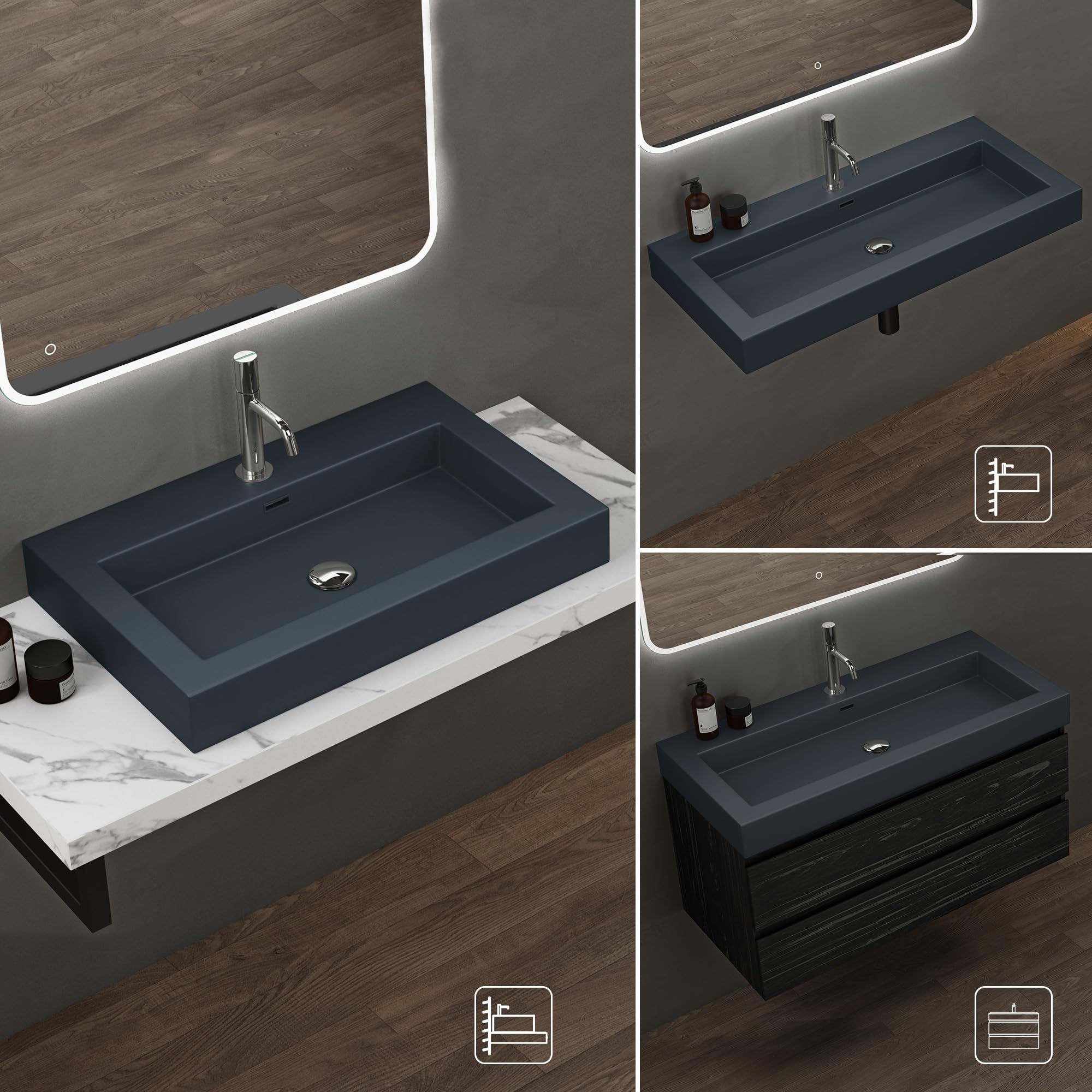 Lavabo Da Appoggio In Marmo Resina Bianco Lucido - 60x48x10 Cm, Con Foro Rubinetto E Troppopieno, Colossum18 - Foto 7