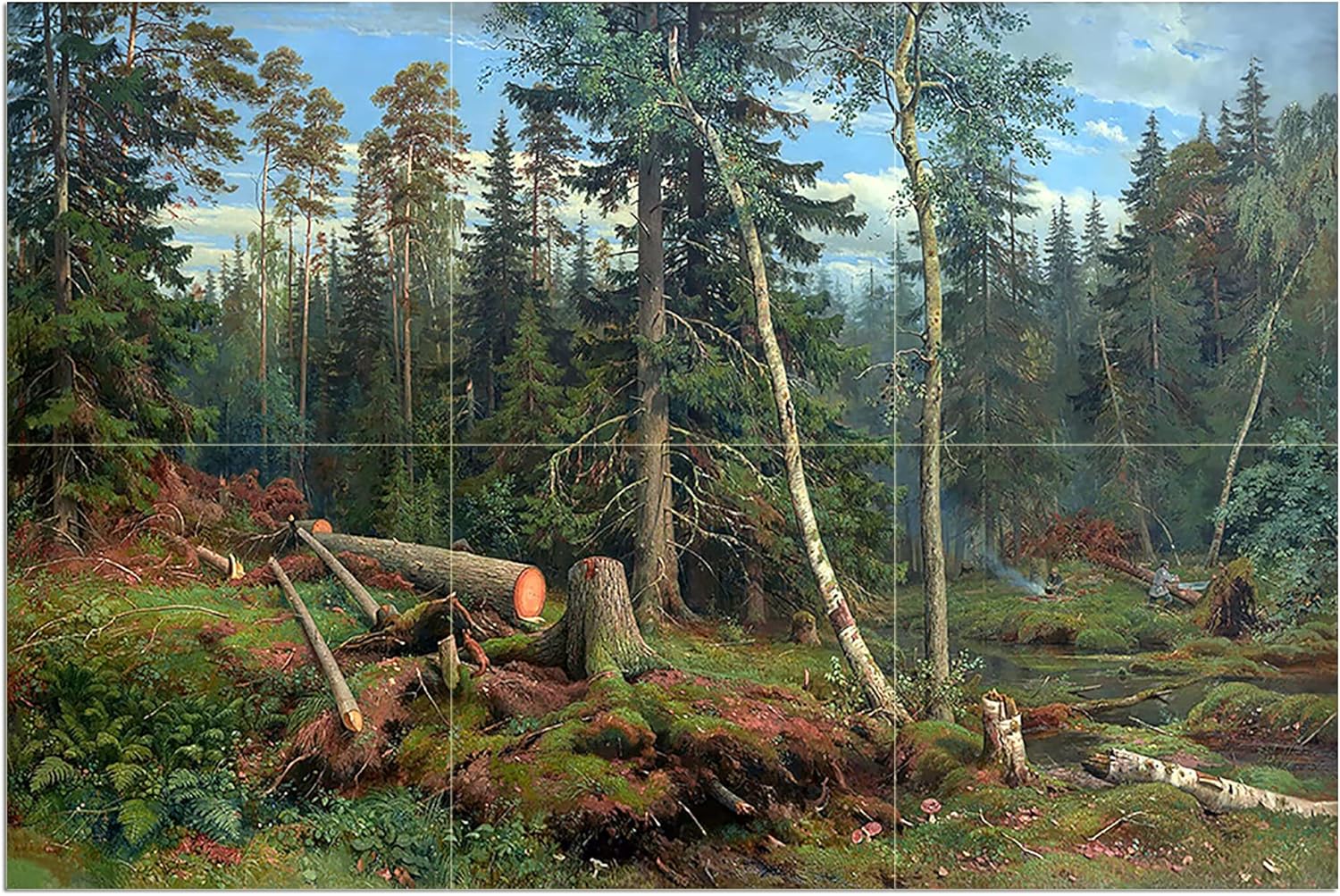 Felling I. Shishkin Forest Tile Mural Kitchen Wall Backsplash Marble Ceramic - Picture 4 of 35