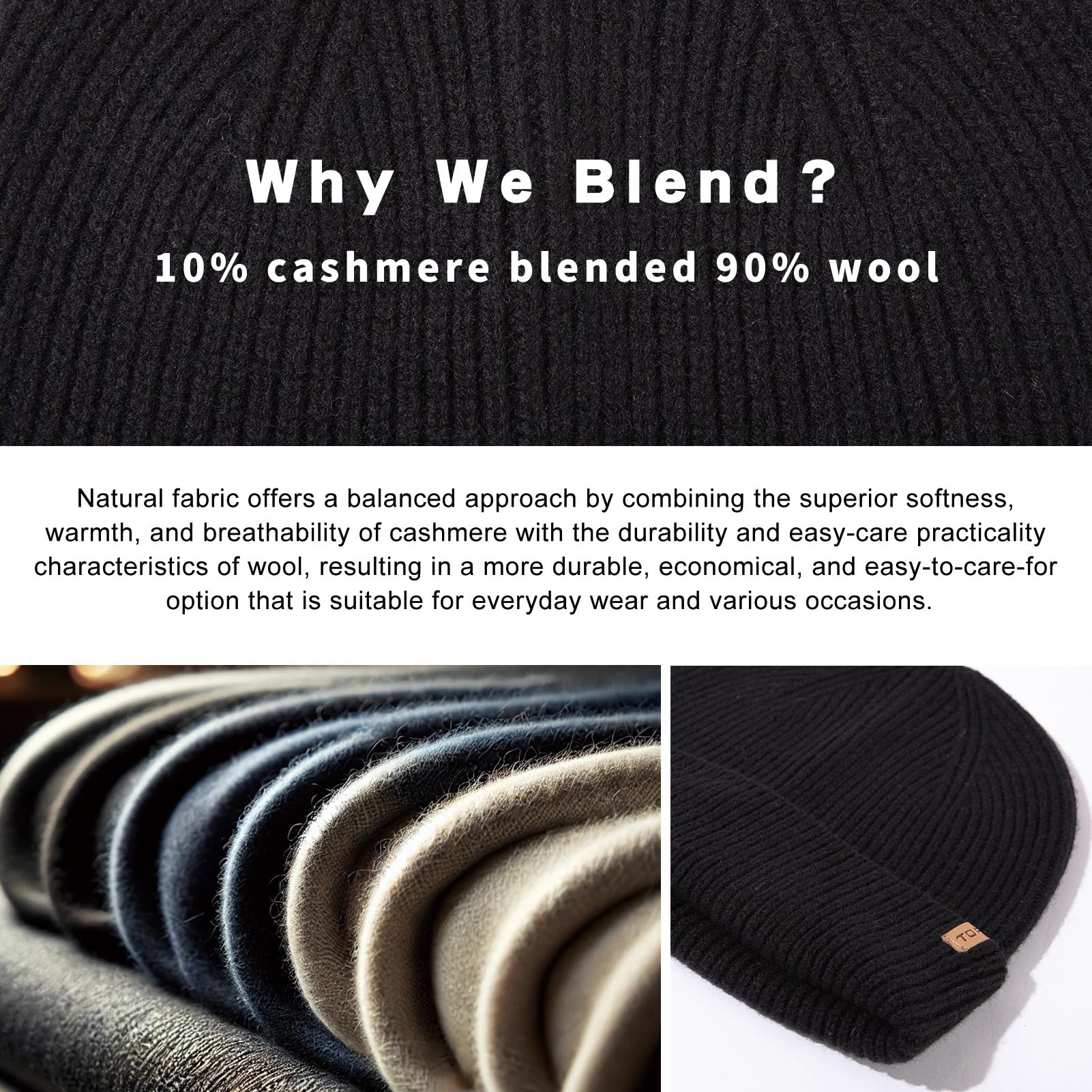 TOP-EX Ponadwymiarowa czapka z kaszmiru z wełny merynosów, unisex, czapka beanie z mankietami, dzianinowa czapka zimowa