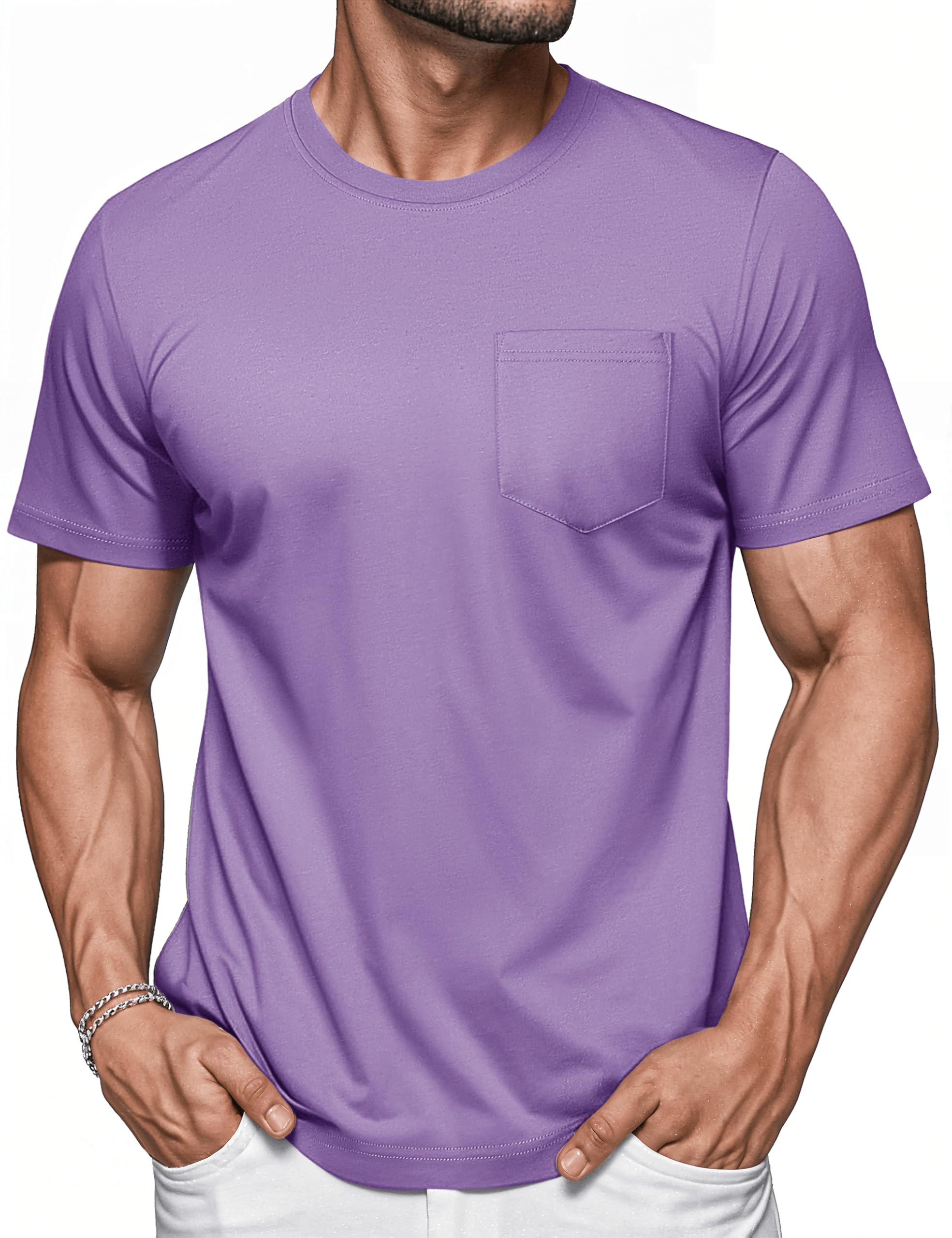 MAGCOMSEN Mens Pocket T Shirts Short Sleeve Cotton Moisture Wicking Plain Tshirts Casual Lightweight Summer Basic Tees