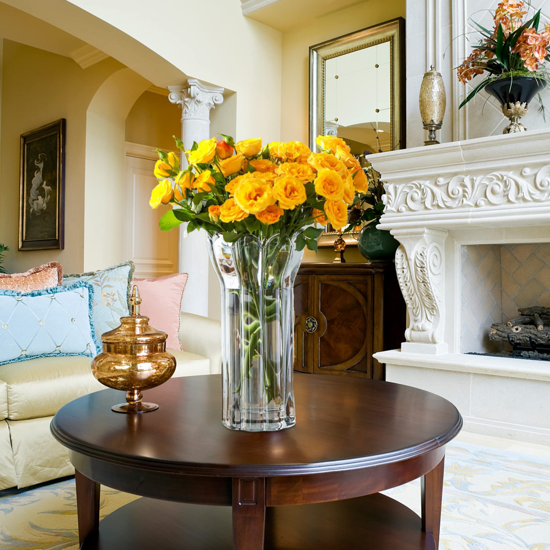 Glass Vase for Flowers, Grey Glass Vases for Centerpieces, Crystal Vase for Home, Table, Decor 9.45 inches Tall