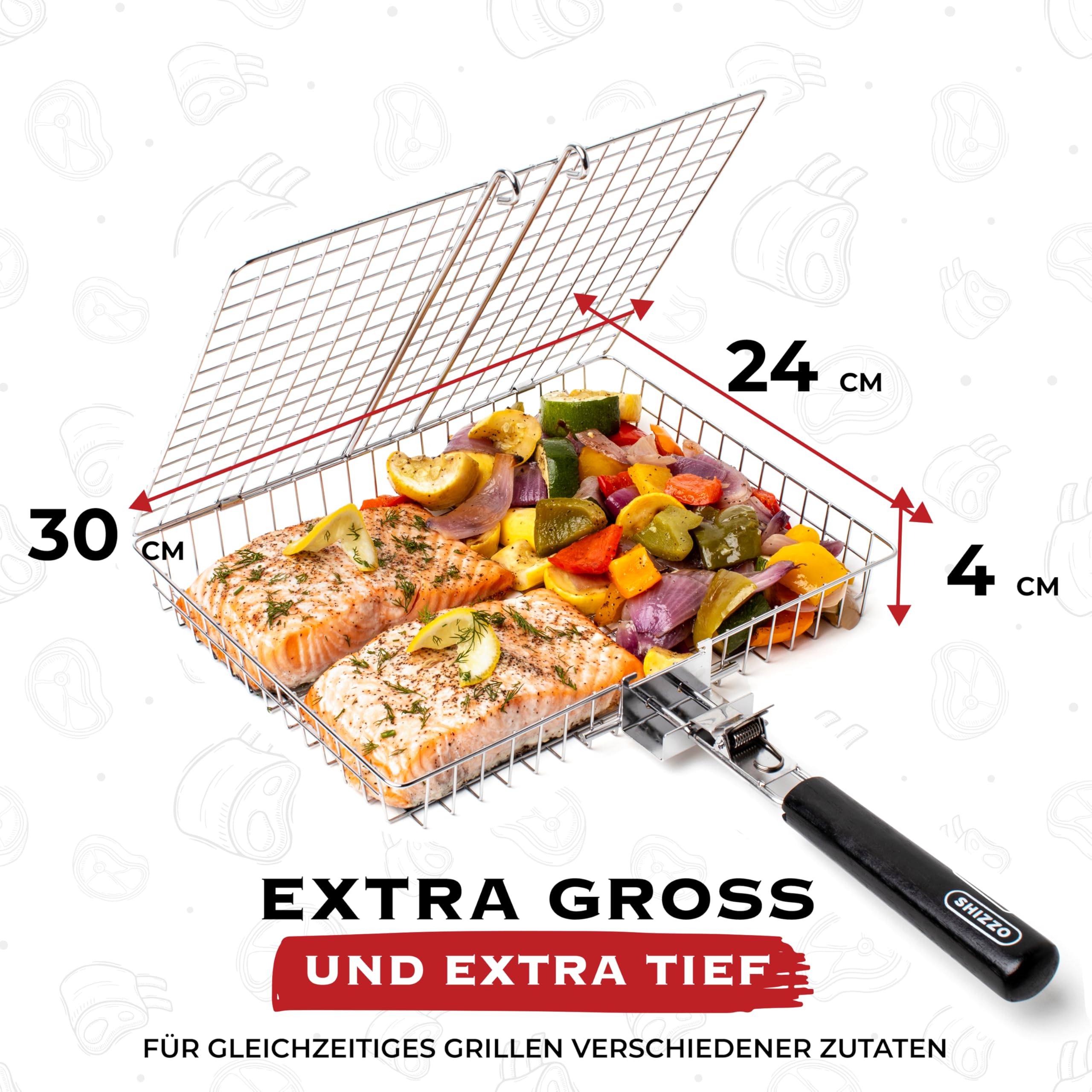 SHIZZO Grillkorb, Barbecue-Bbq-Grillkorb, Große Faltbare Grillkörbe Aus Edelstahl Mit Griff, Tragbarer Outdoor-Camping-Grillrost Für Fisch, Garnelen, Gemüse